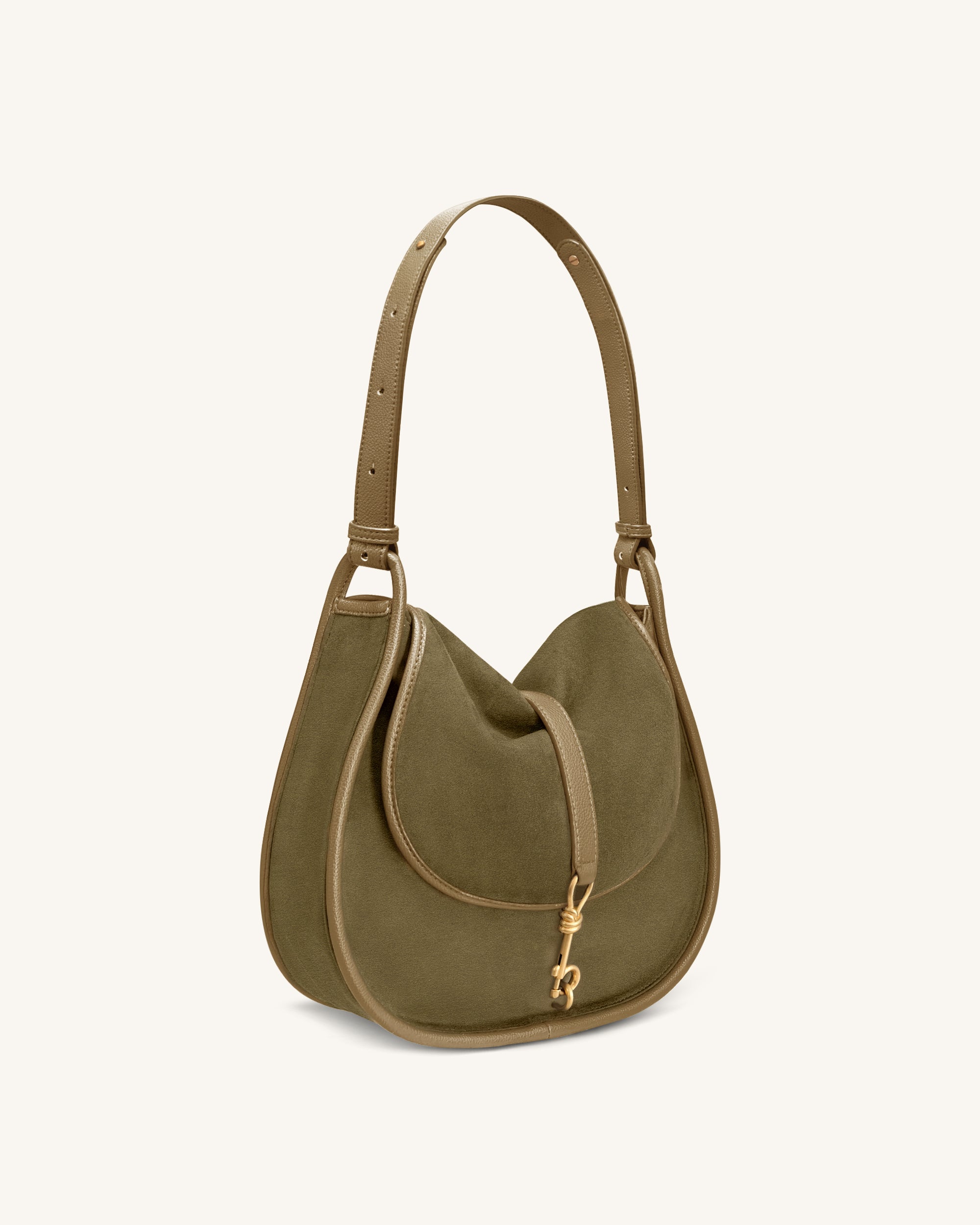 Arla Small Faux Suede Hobo Bag - Olive Green - Image 3