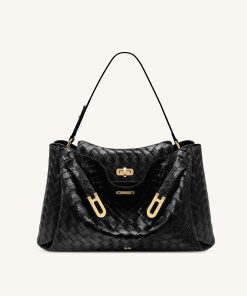 Rhea Large Woven Textured Shoulder Bag - Black