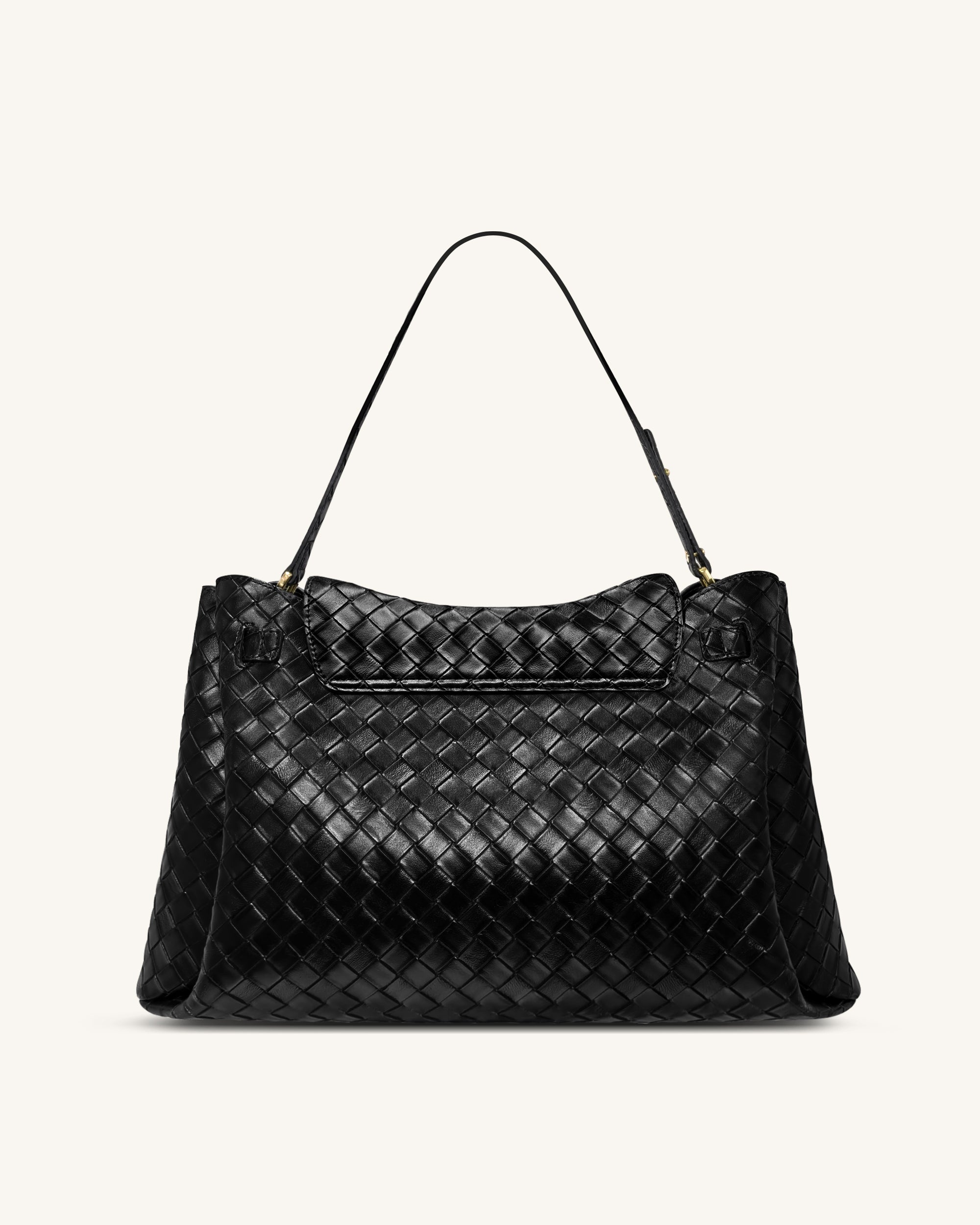 Rhea Large Woven Textured Shoulder Bag - Black - Image 4