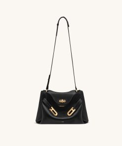 Alternative view of Rhea Pebbled Double Buckle Shoulder Bag - Black