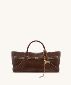 Maeve Dachshund Metal Charm Tote Bag - Dark Brown