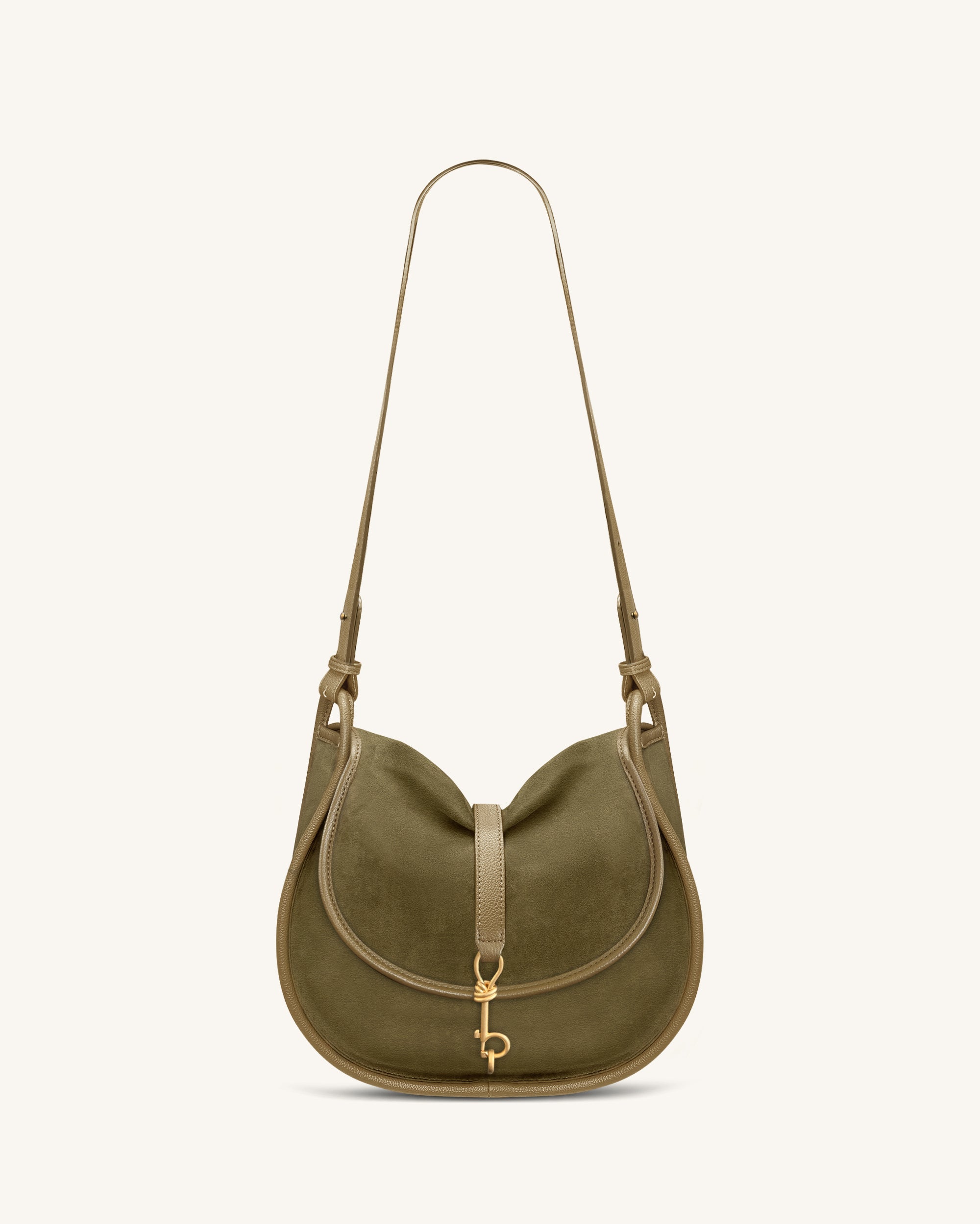 Arla Small Faux Suede Hobo Bag - Olive Green - Image 2