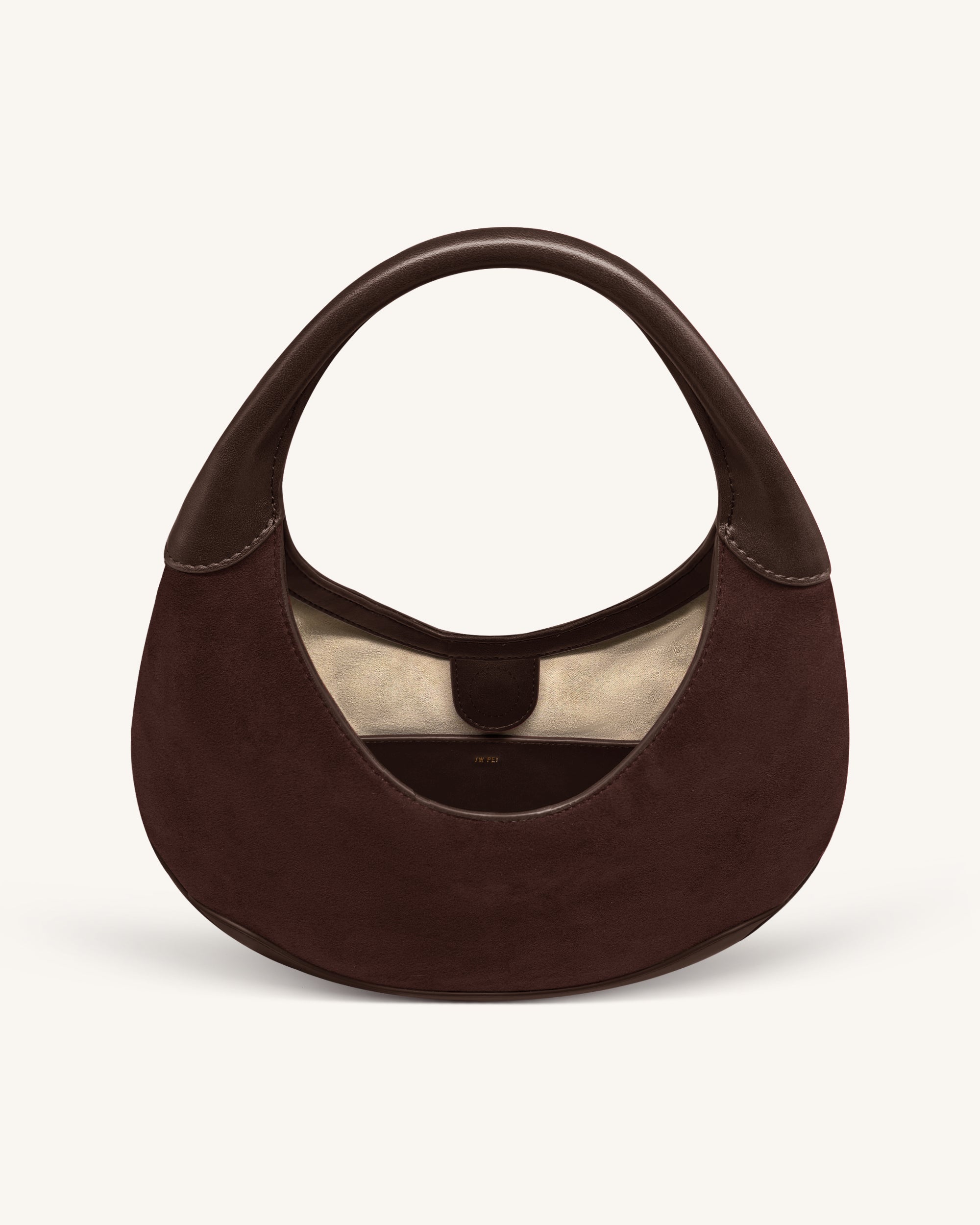 Colette Faux Suede Crescent Hobo Bag - Dark Brown - Image 4