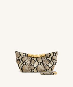 Leia Faux Snake Pleated Clutch - Apricot