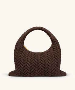 Cora Large Faux Suede Quilting Hobo Shoulder Bag - Dark Brown