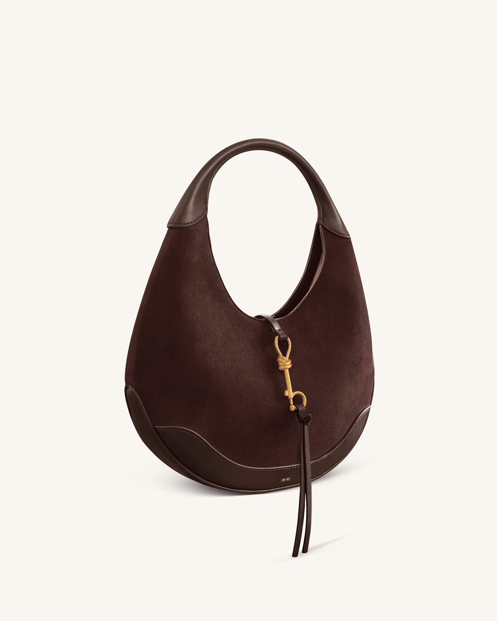 Colette Faux Suede Crescent Hobo Bag - Dark Brown - Image 2