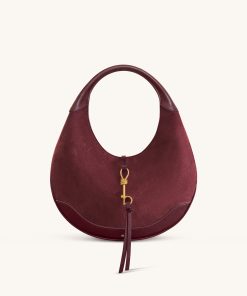 Colette Faux Suede Crescent Hobo Bag - Deep Claret