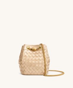 Yara Hand-Woven Bucket Bag - Champagne Gold