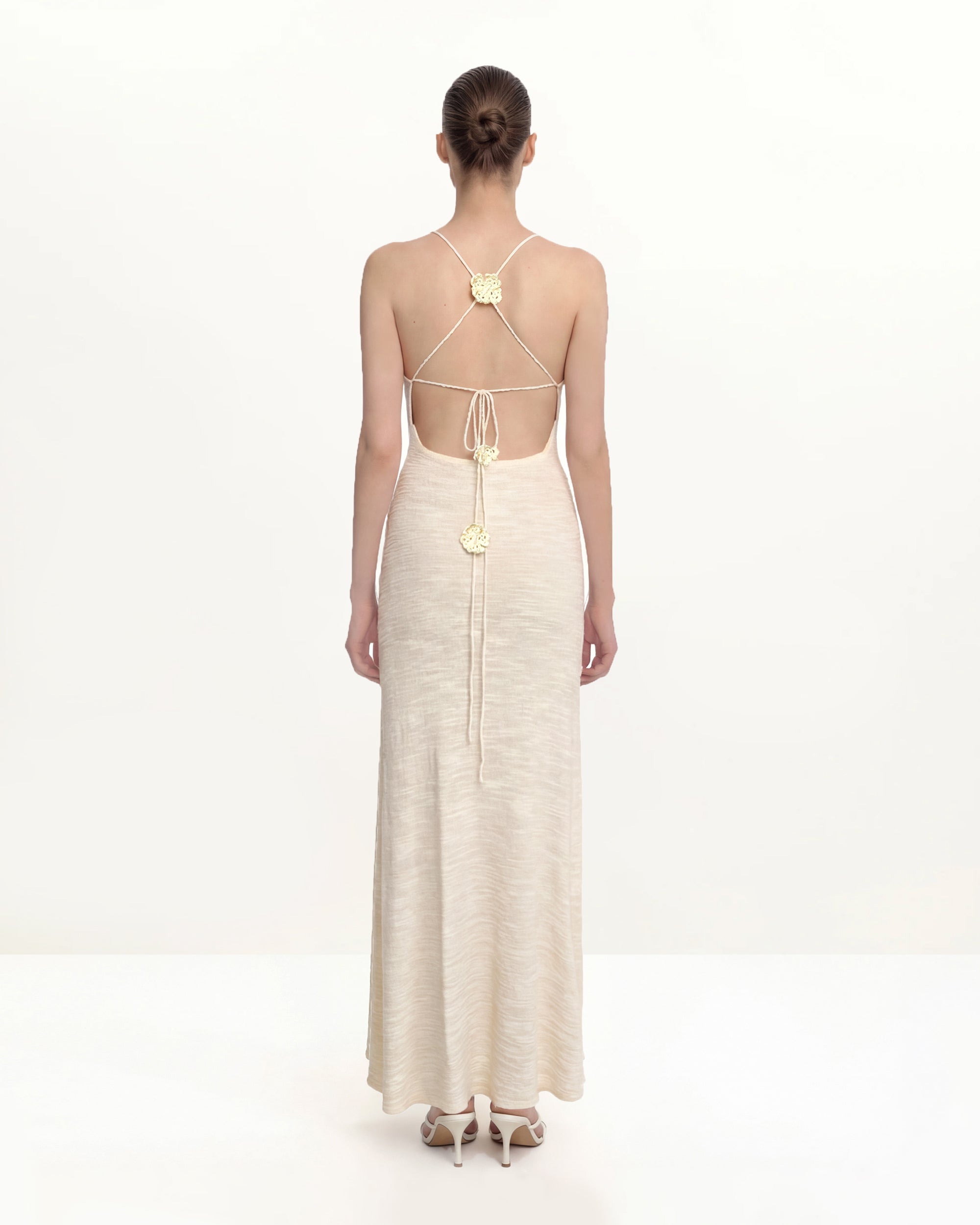 Textured Knit Halter Maxi Dress - Cream - Image 2