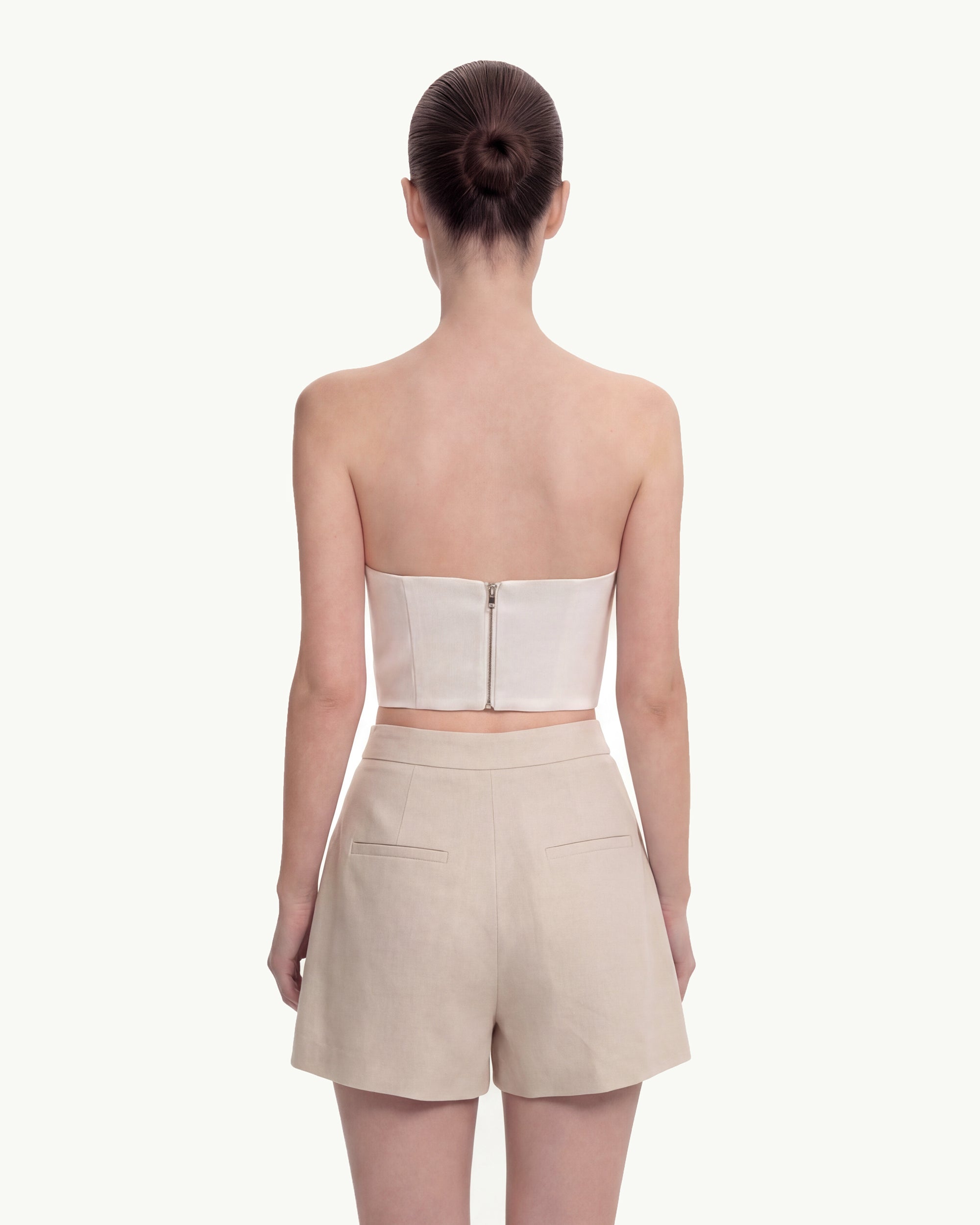 Woven Cotton Tailored Shorts - Beige - Image 2
