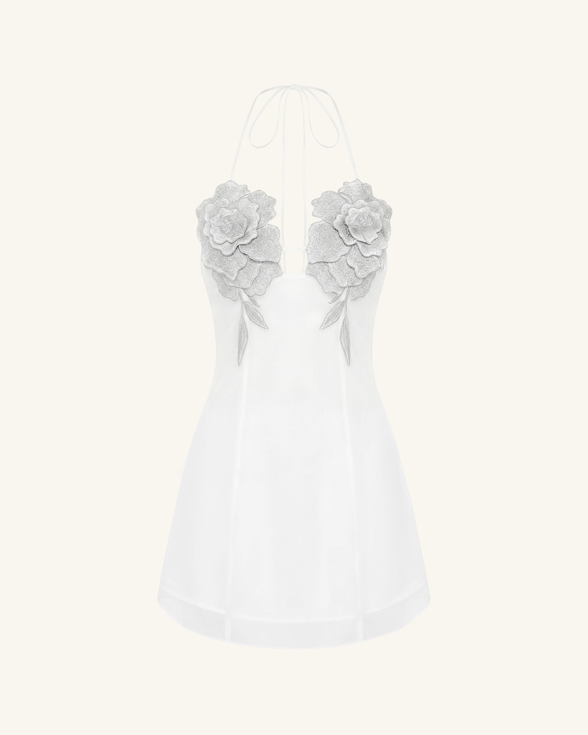 Flower Embroidered Mini Dress - White - Image 2
