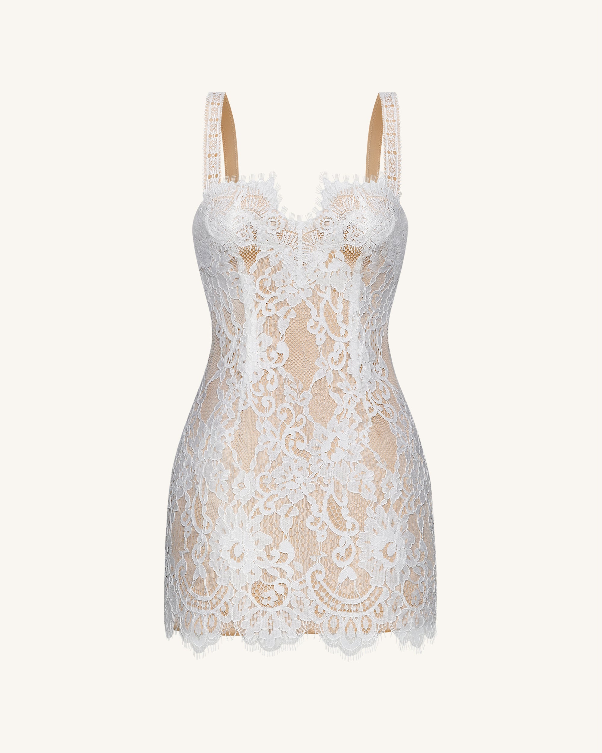 Eyelash Lace Bustier Bodycon Dress - White - Image 4