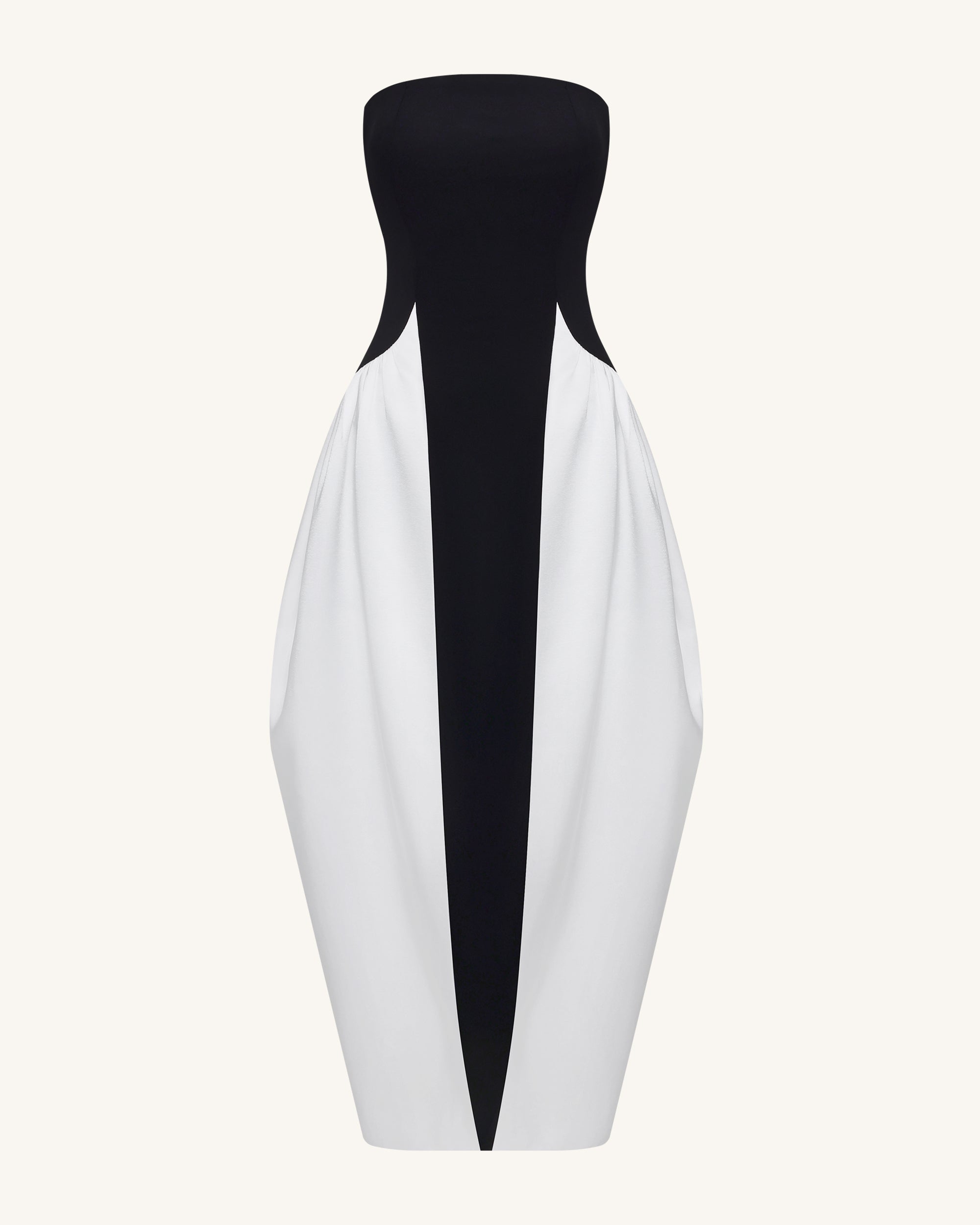 Monochrome Paneled Strapless Sculptural Maxi Dress - Black - Image 4