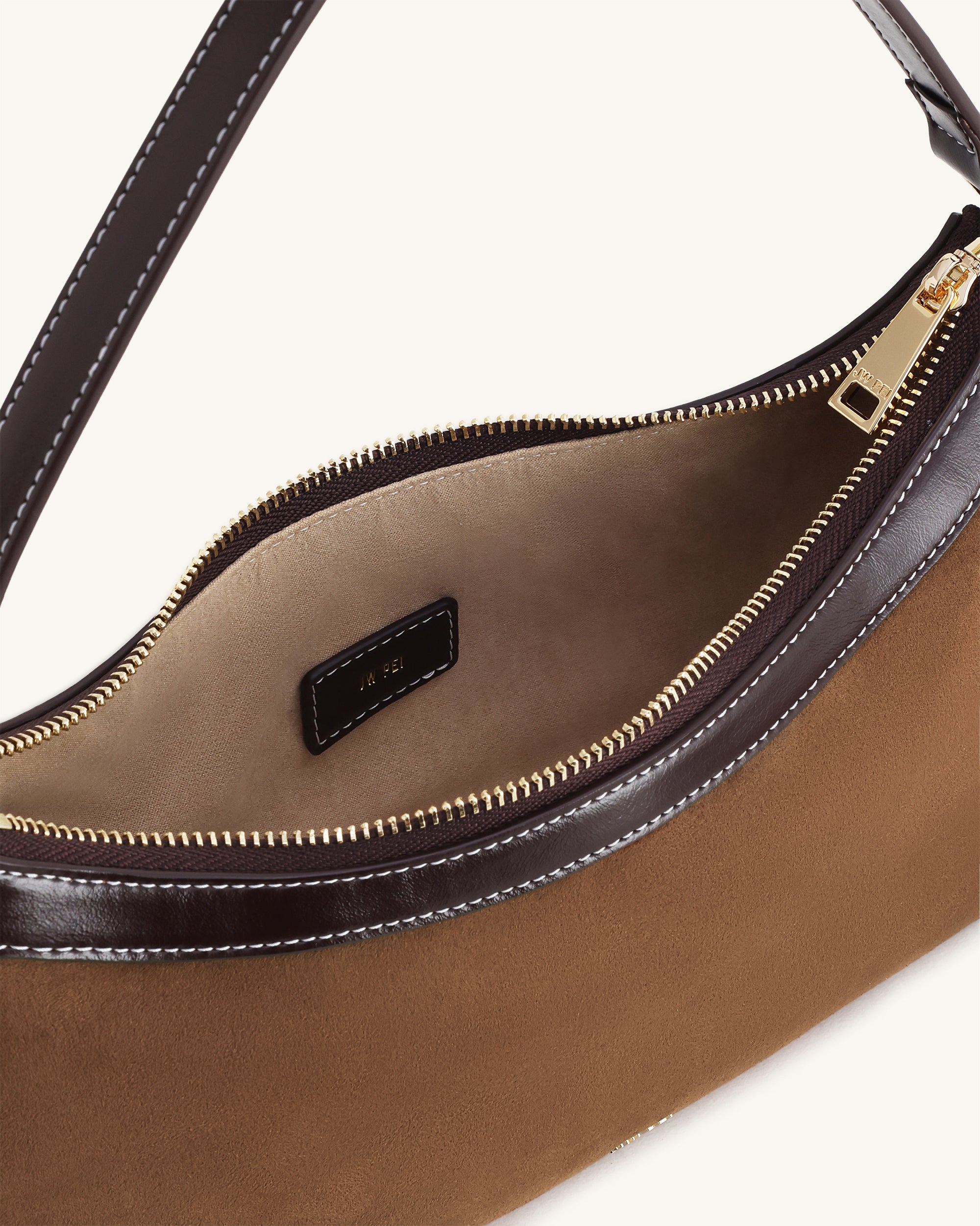 Lily Faux Suede Shoulder Bag - Dark Brown - Image 4