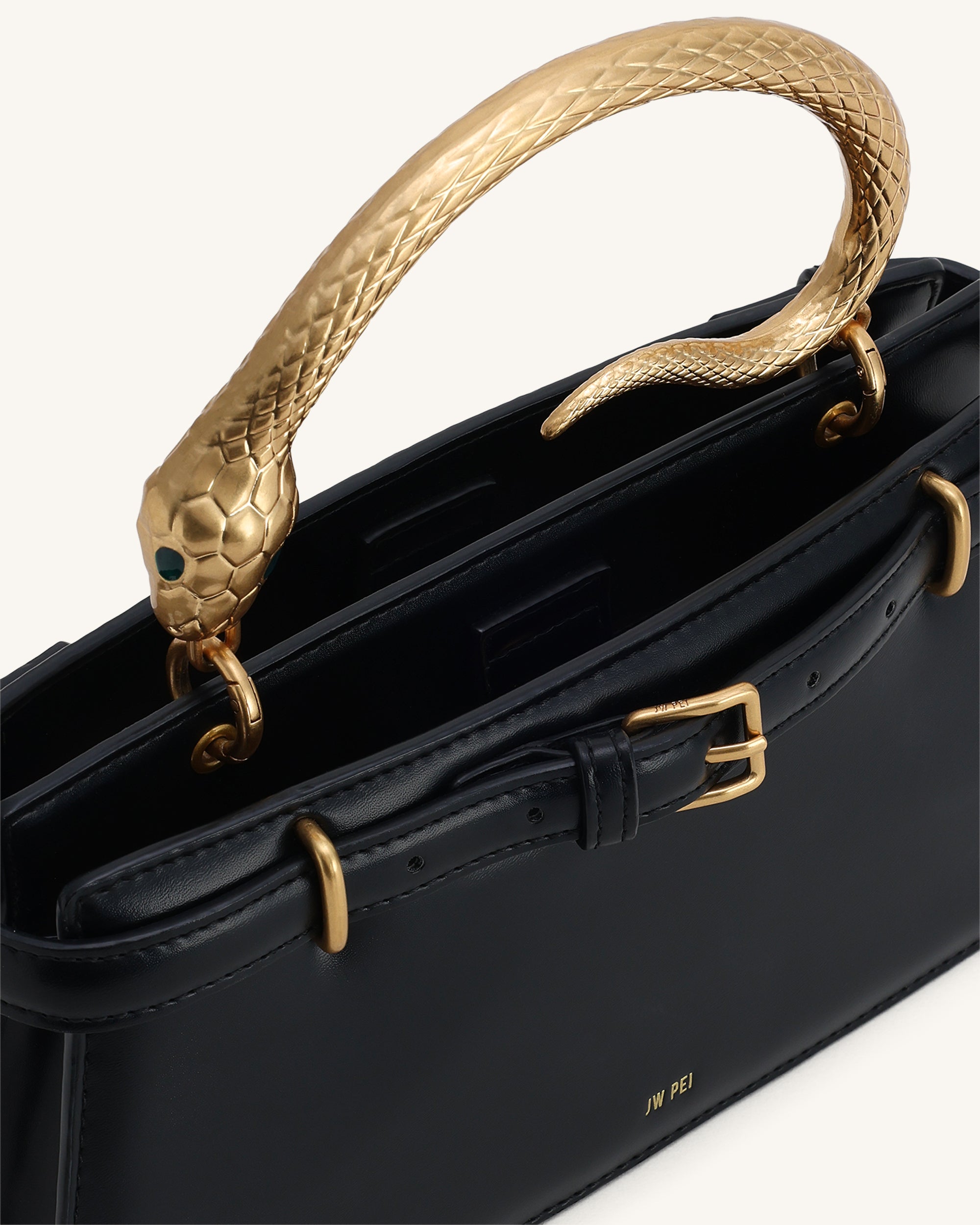 Elena Snake Handle Top Handle Bag - Black - Image 4