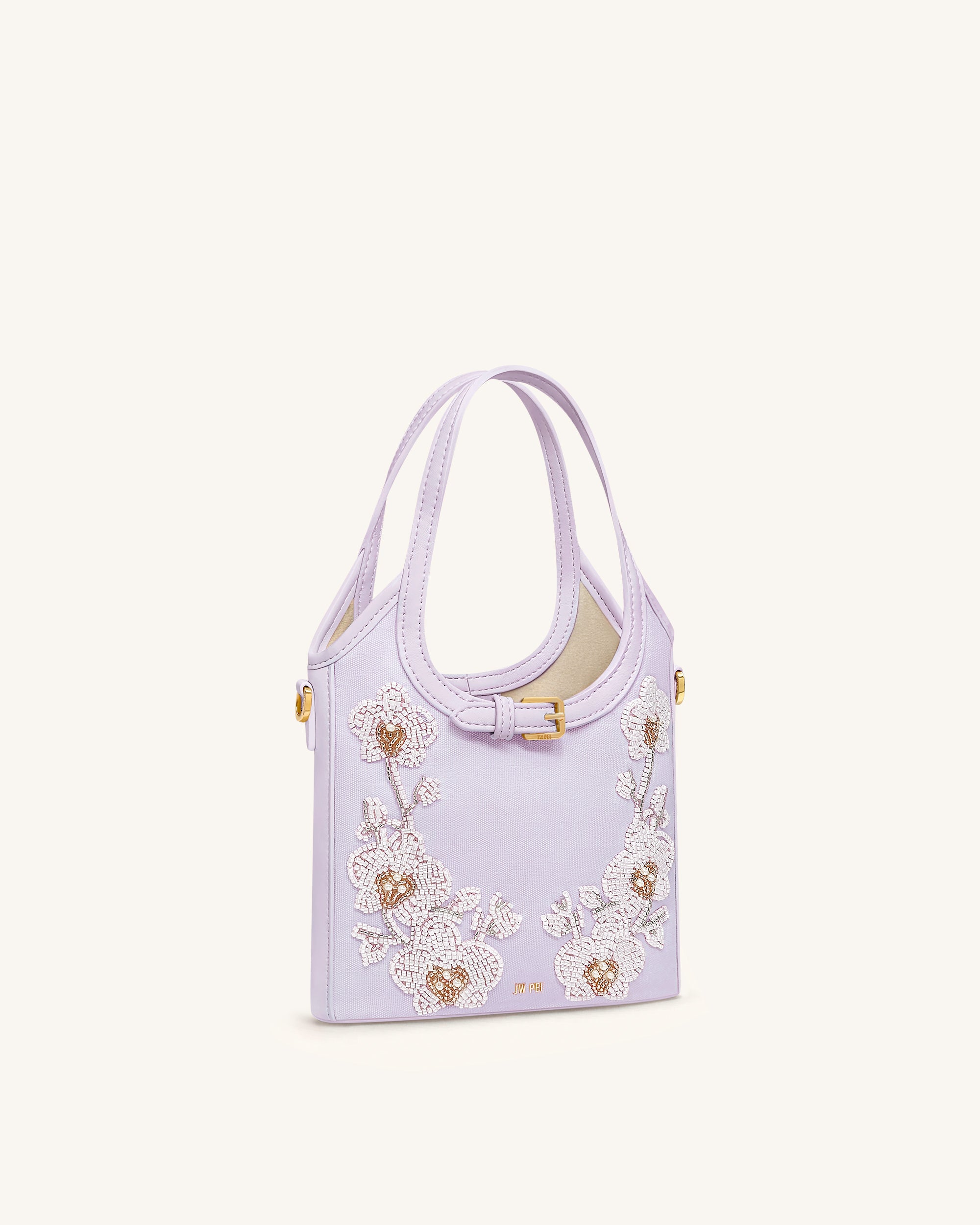 Brooke Mini Belted Embellished Orchid Beaded Top Handle Bag - Lavender - Image 2