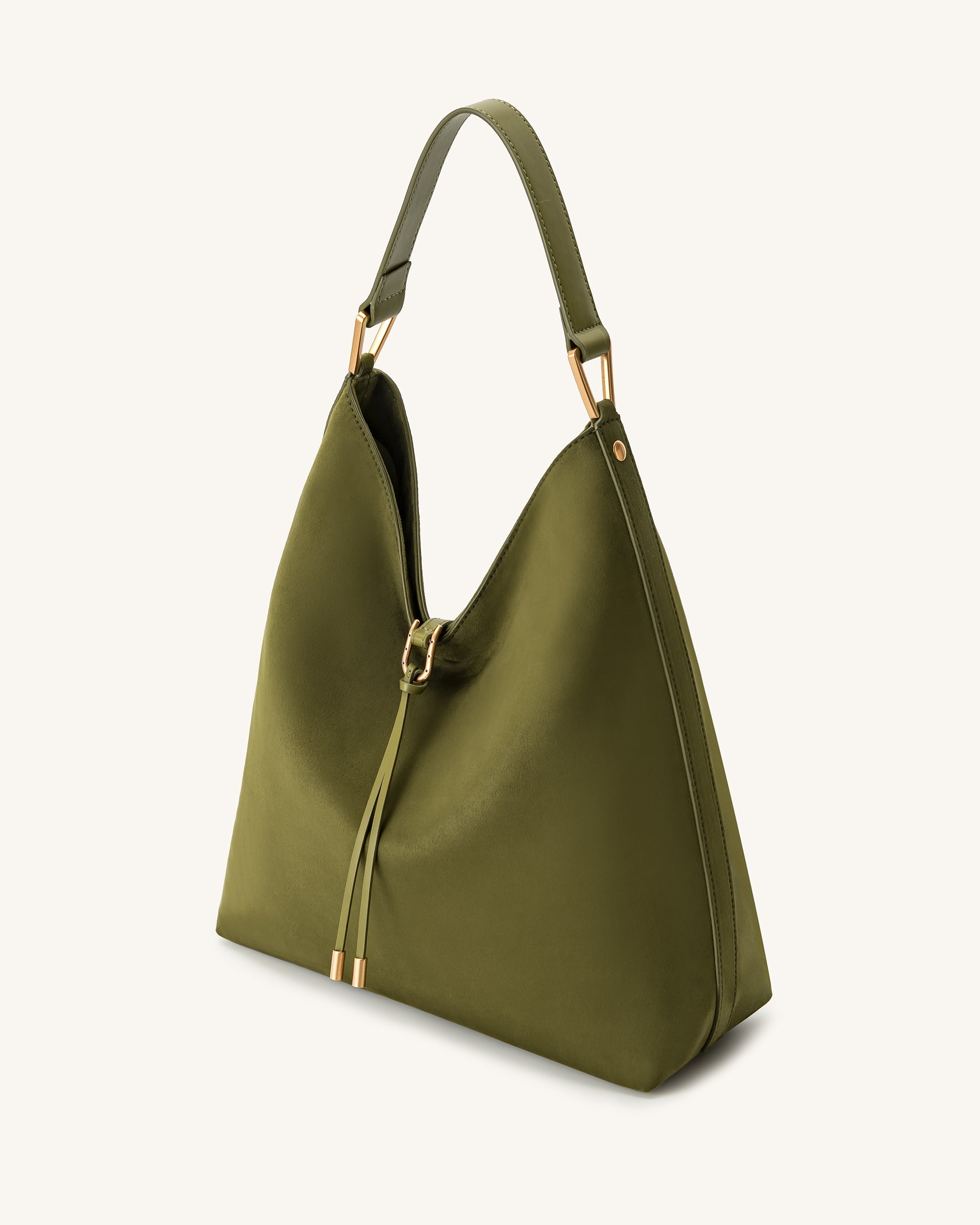 Aria Faux Suede Shoulder Bag - Dark Olive - Image 3