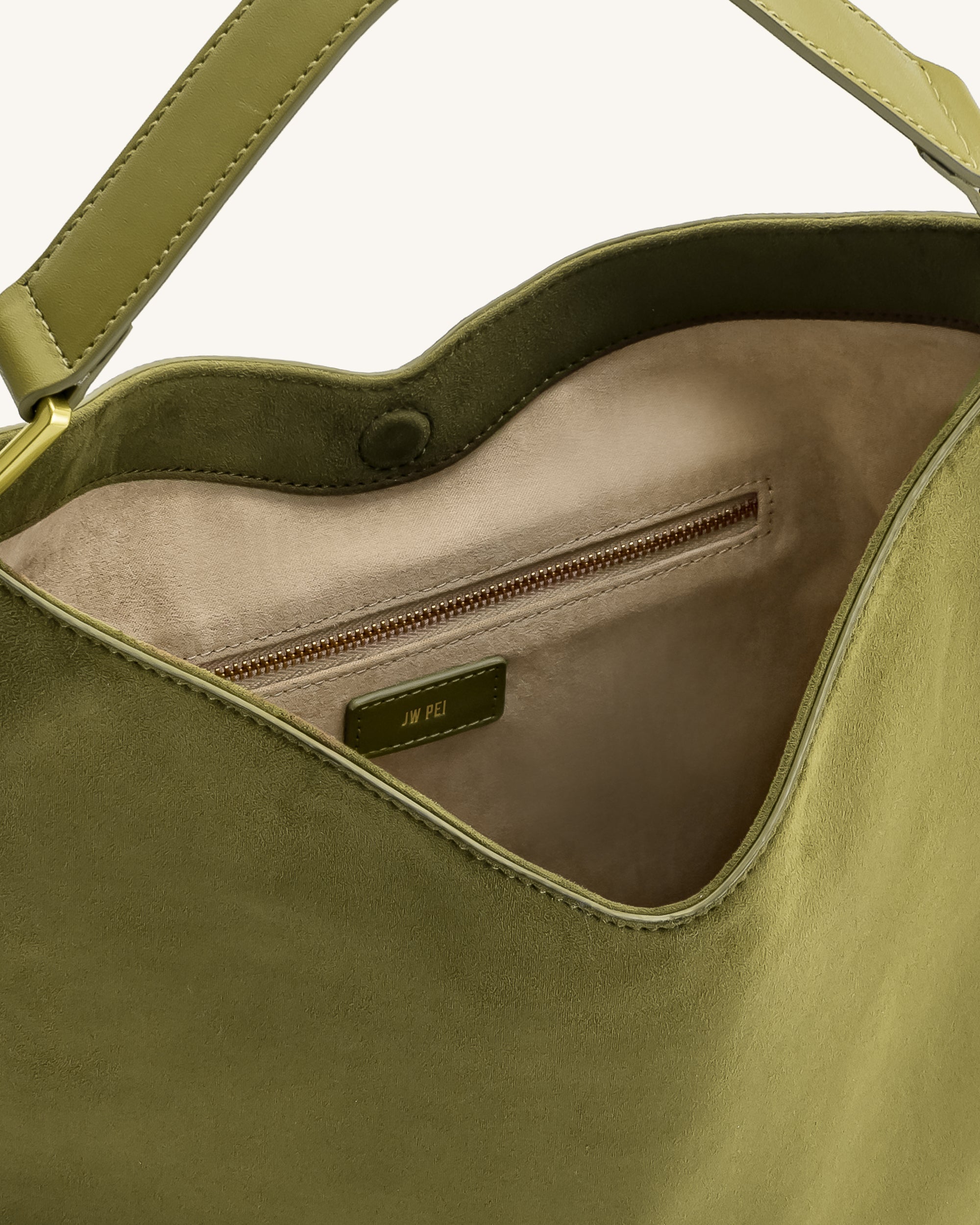 Aria Faux Suede Shoulder Bag - Dark Olive - Image 5
