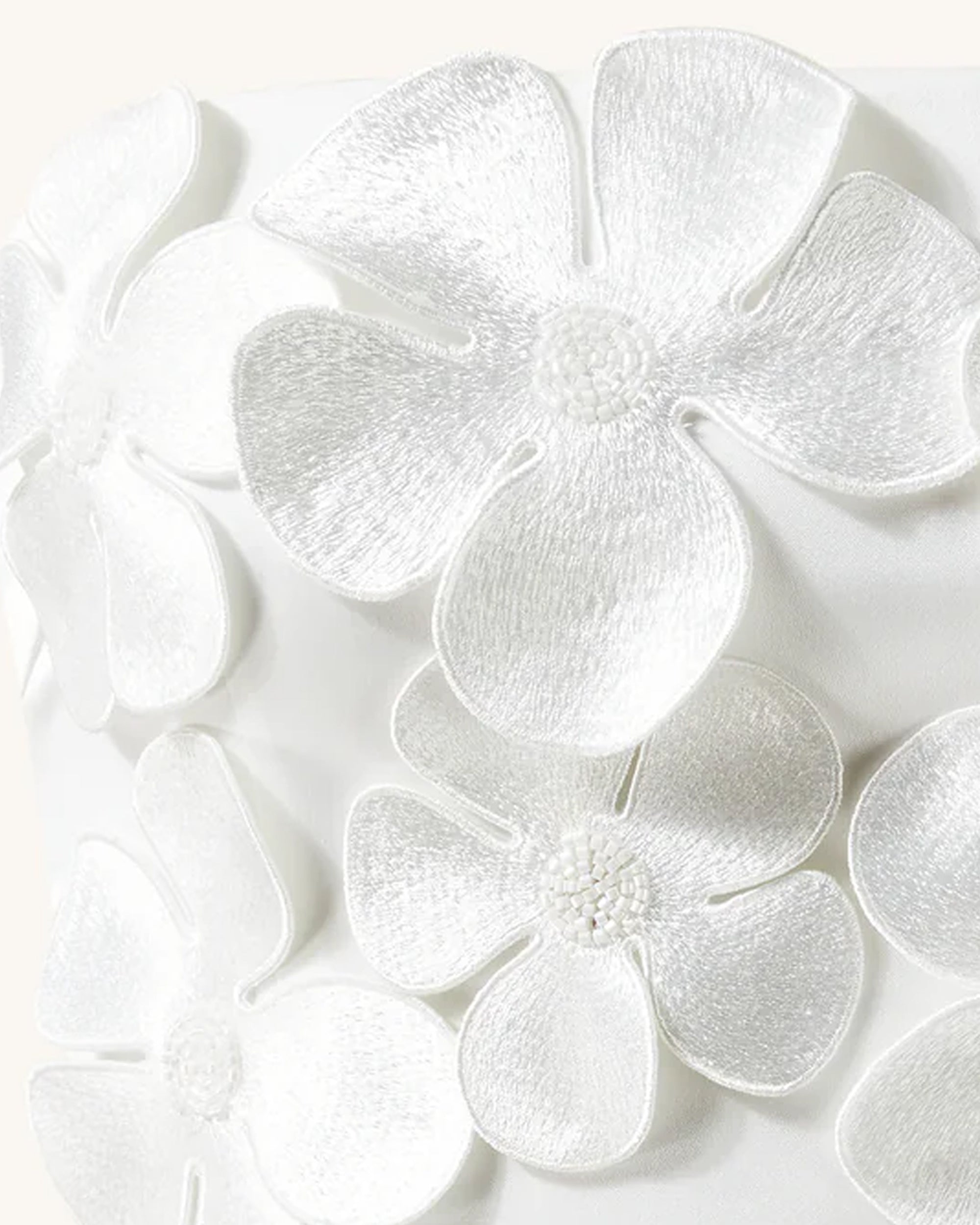 3D Floral Appliqué Satin Dress - White - Image 3