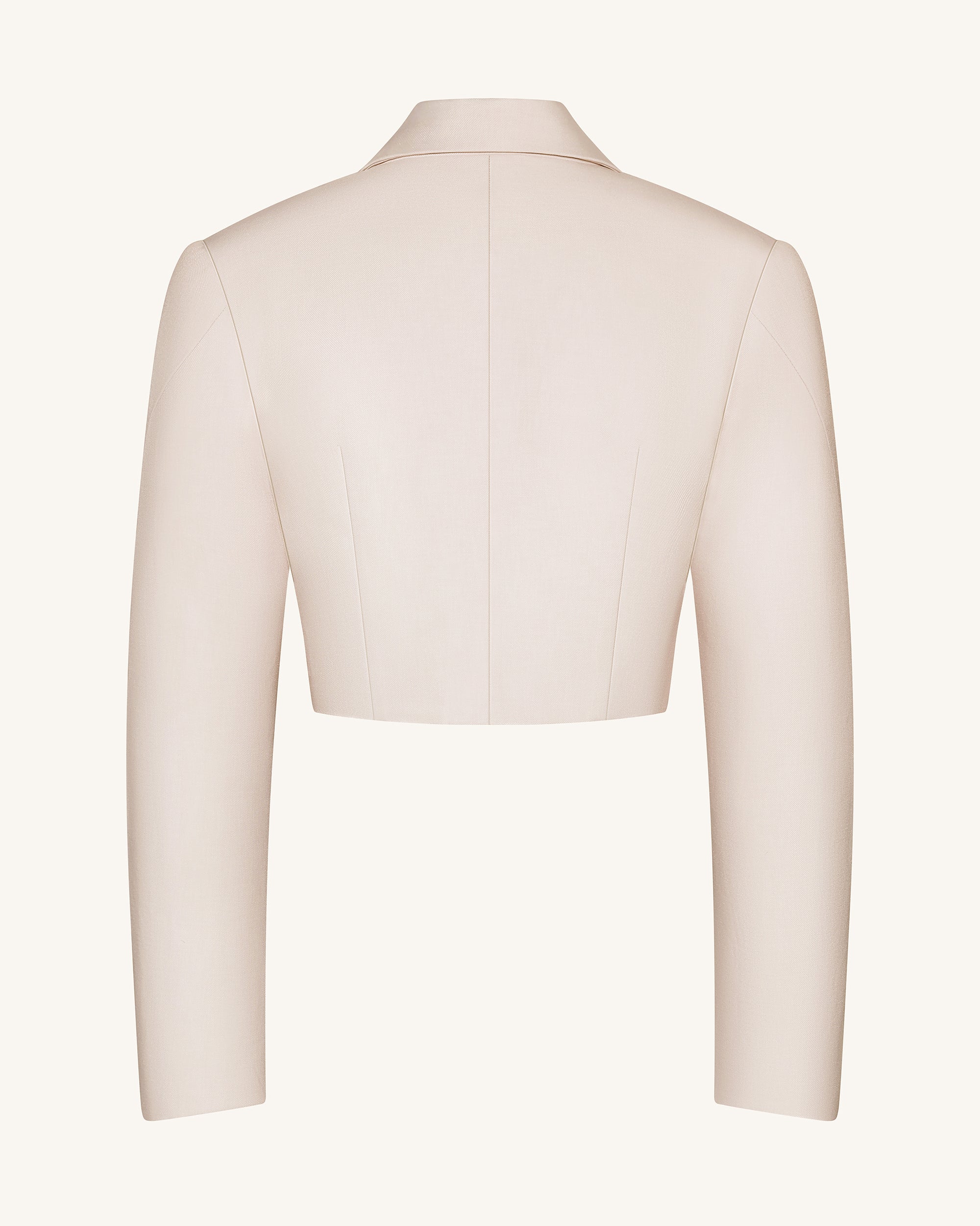 Structured Power-Shoulder Cropped Blazer - Beige - Image 5