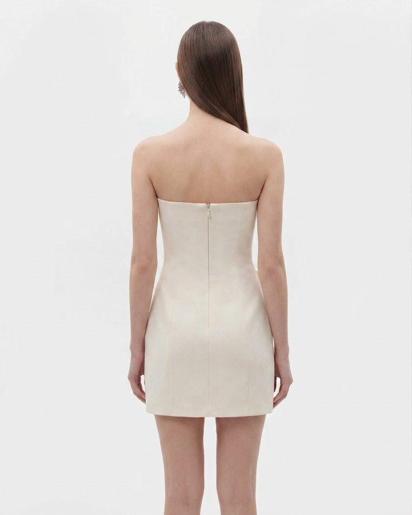 Strapless Floral Appliqué Dress - White - Image 2