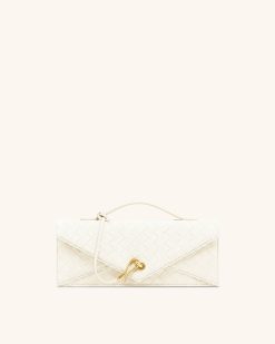 Celeste Faux Suede Woven Textured Envelope Top Handle Bag - White
