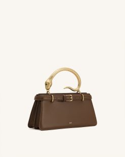Alternative view of Elena Snake Handle Top Handle Bag - Dark Brown