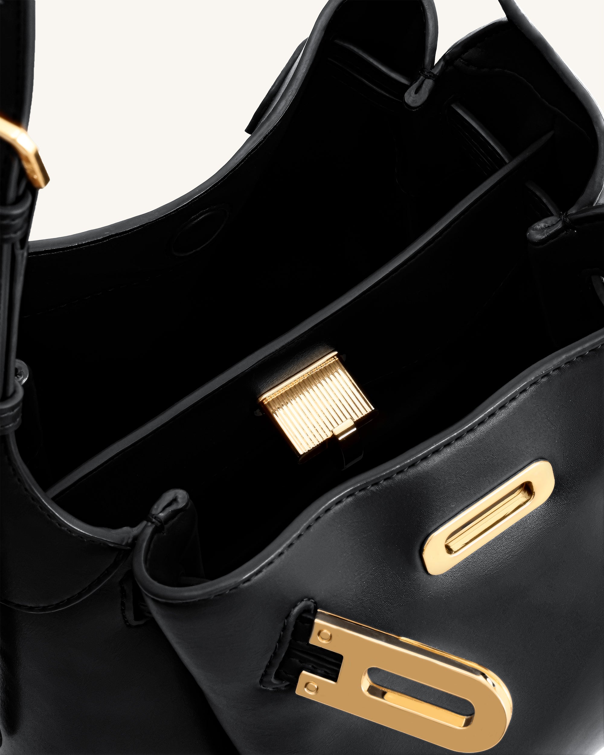 Charlene Double Buckle Hobo Bag - Black - Image 5