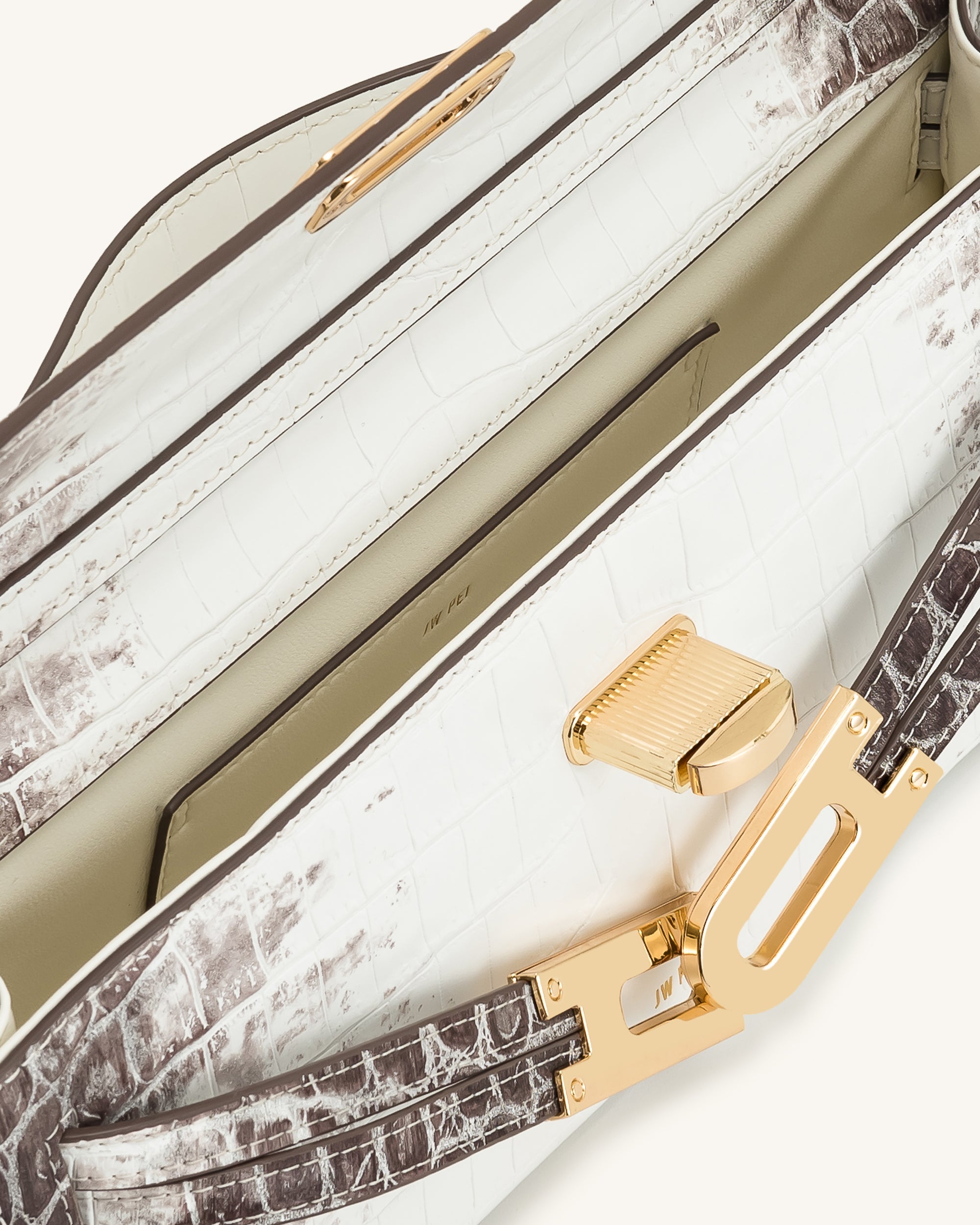 Bria Structured Top Handle Bag - White Croc - Image 5