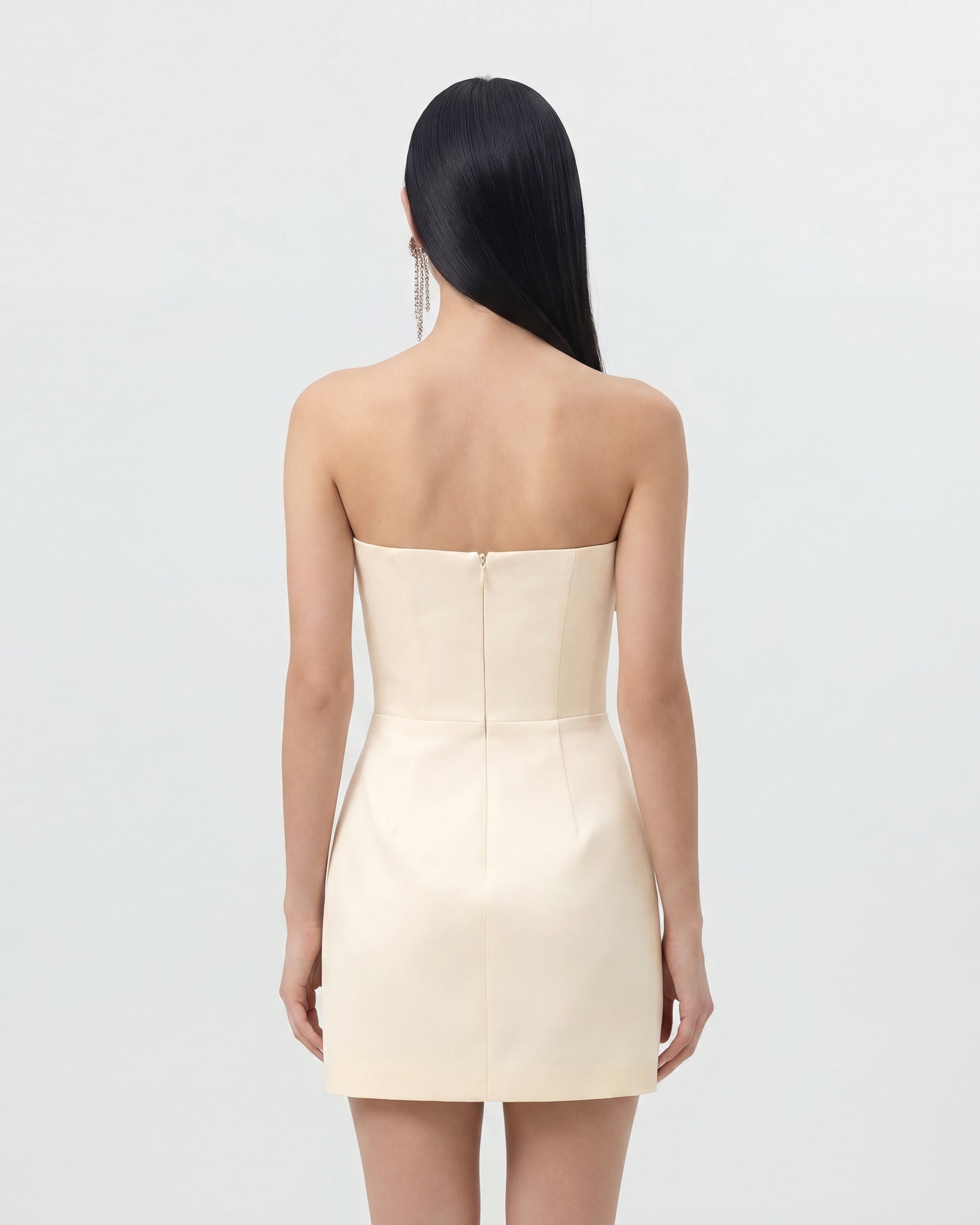 Slipper Orchid Appliqué Mini Dress - Ivory/Peach Pink - Image 2