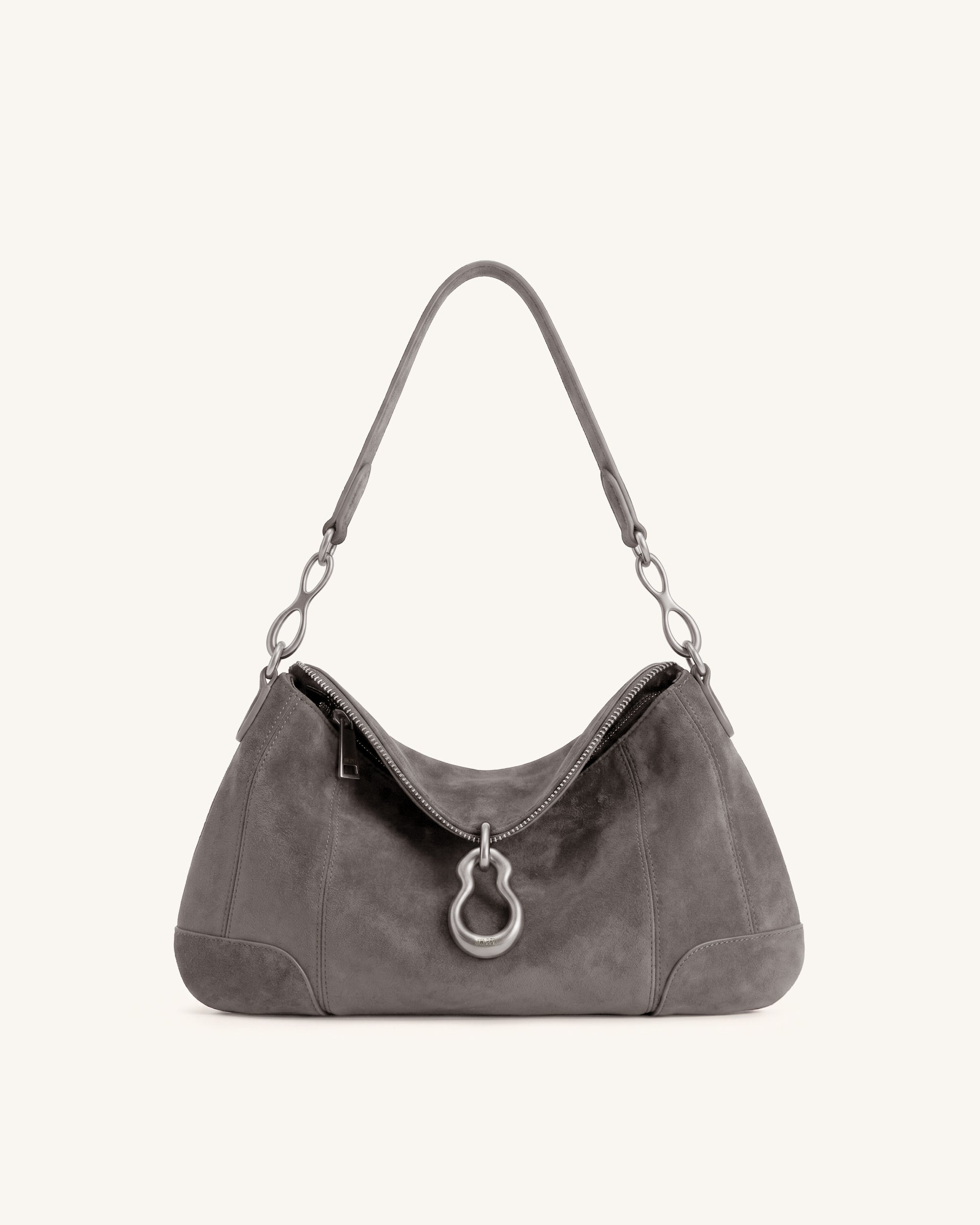 Jayla Faux Suede Metal Pendant Embellished Shoulder Bag - Dark Grey