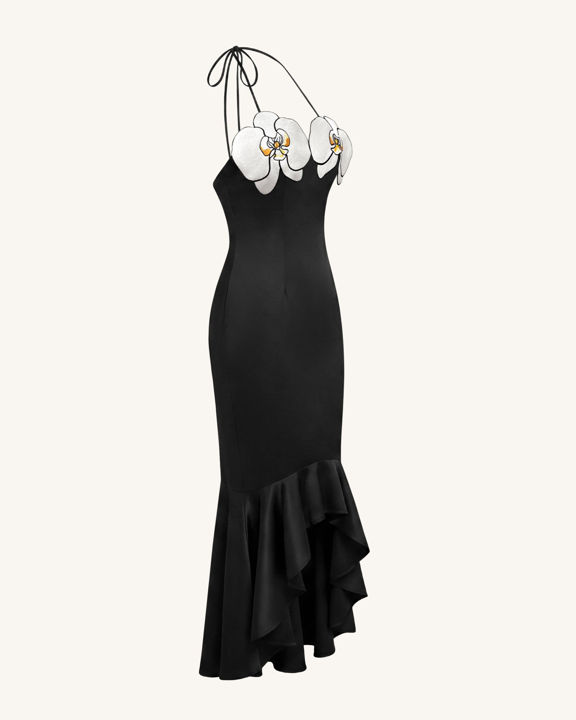Orchid Embroidered High-Low Midi Dress - Black - Image 3