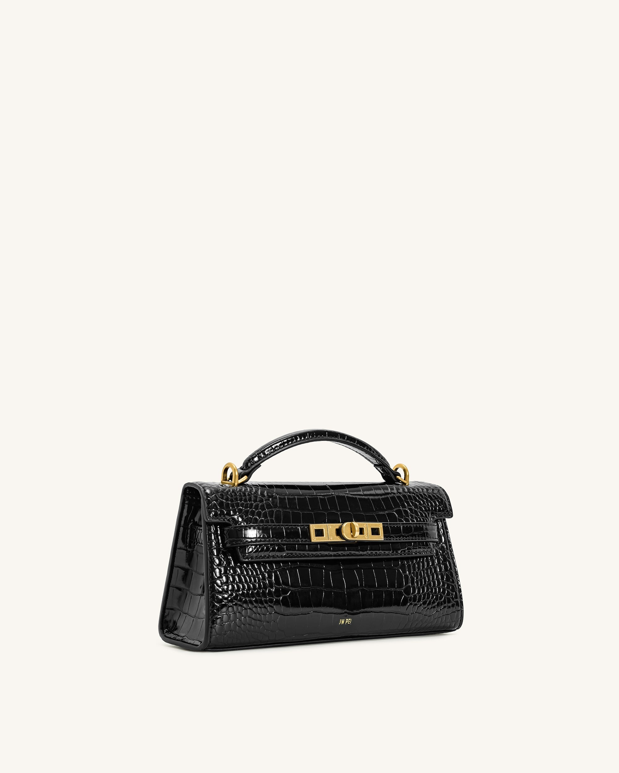 Noor Top Handle Bag - Black Croc - Image 3