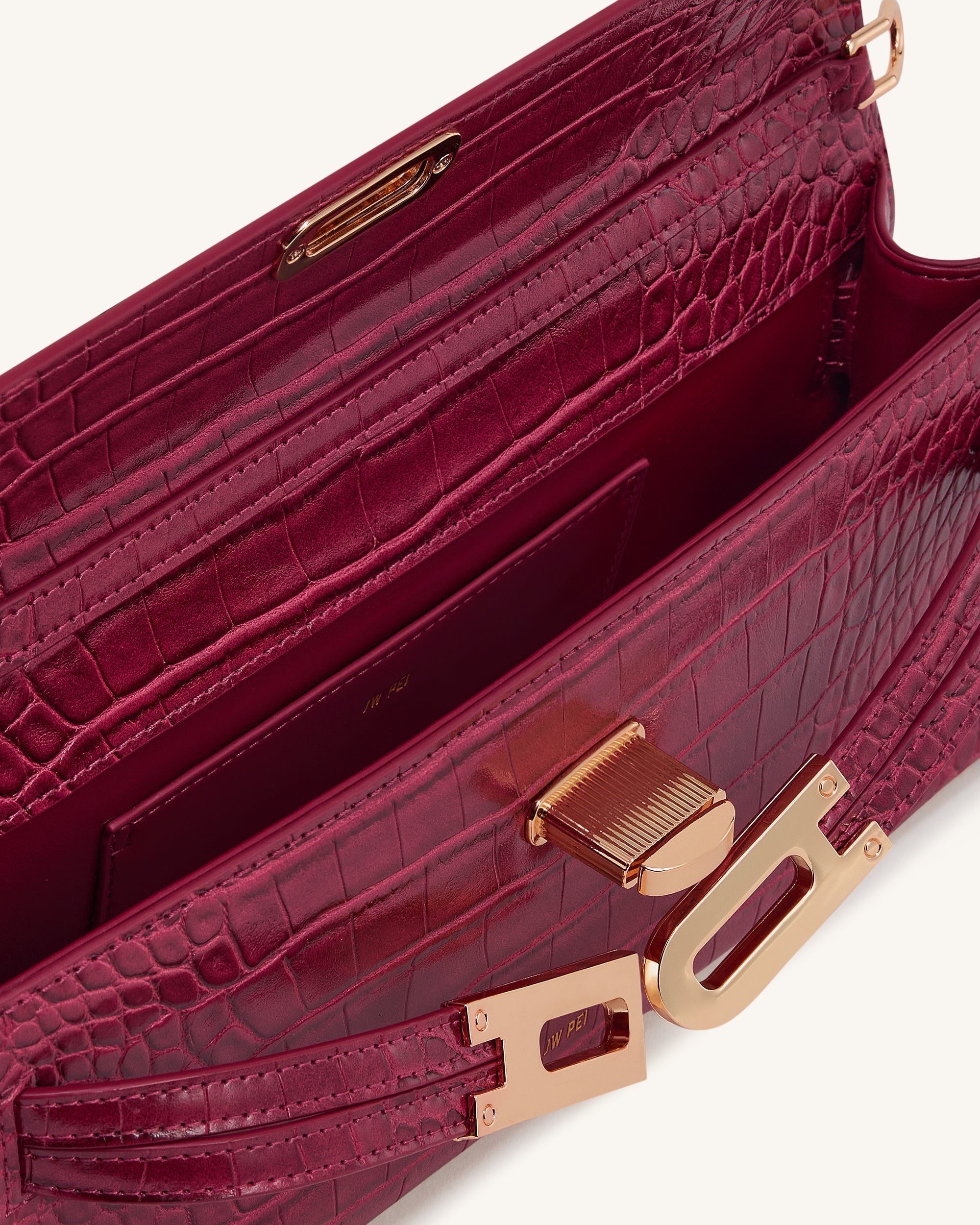 Bria Structured Top Handle Bag - Burgundy Croc - Image 4