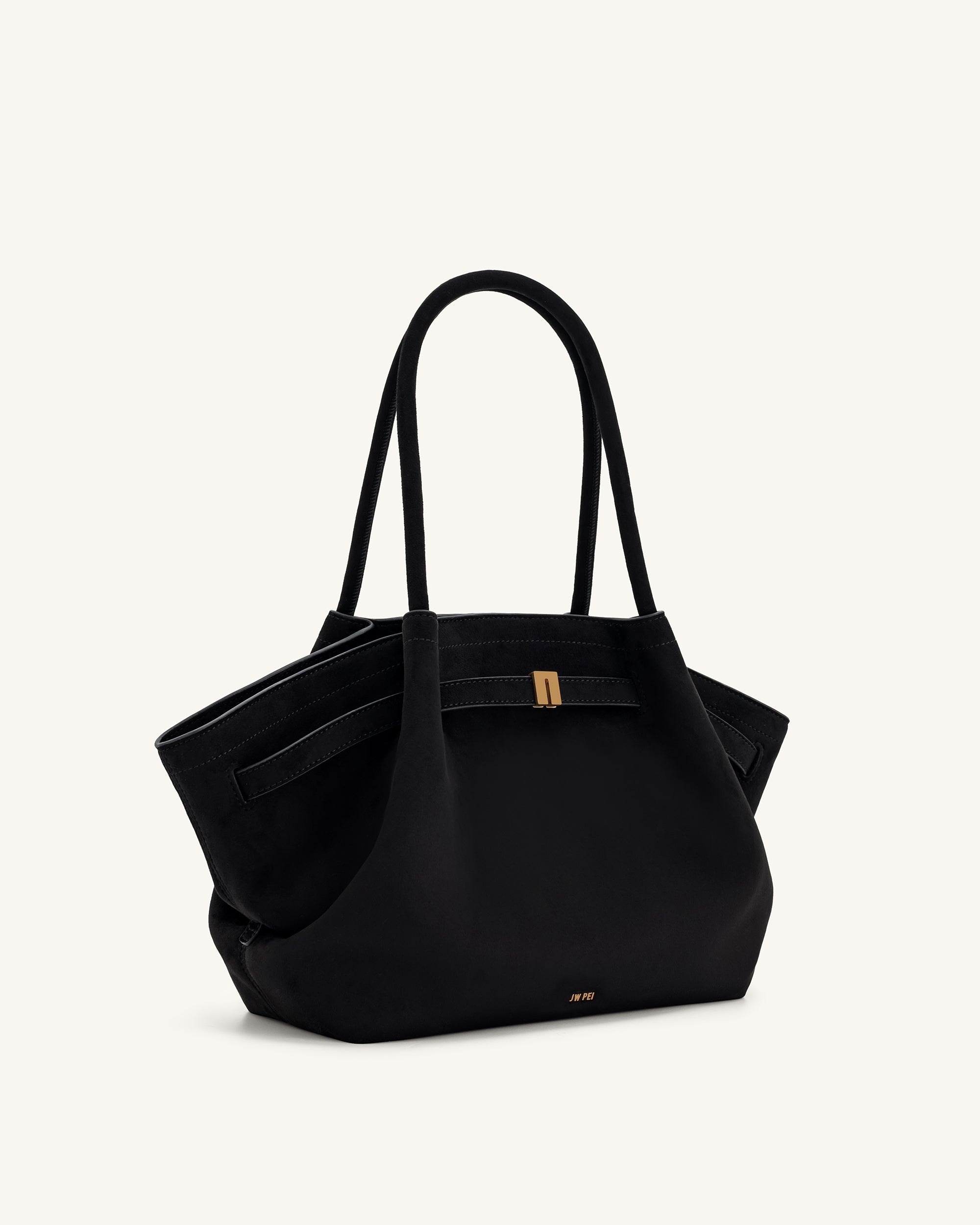 Hana Medium Faux Suede Tote Bag - Black - Image 4