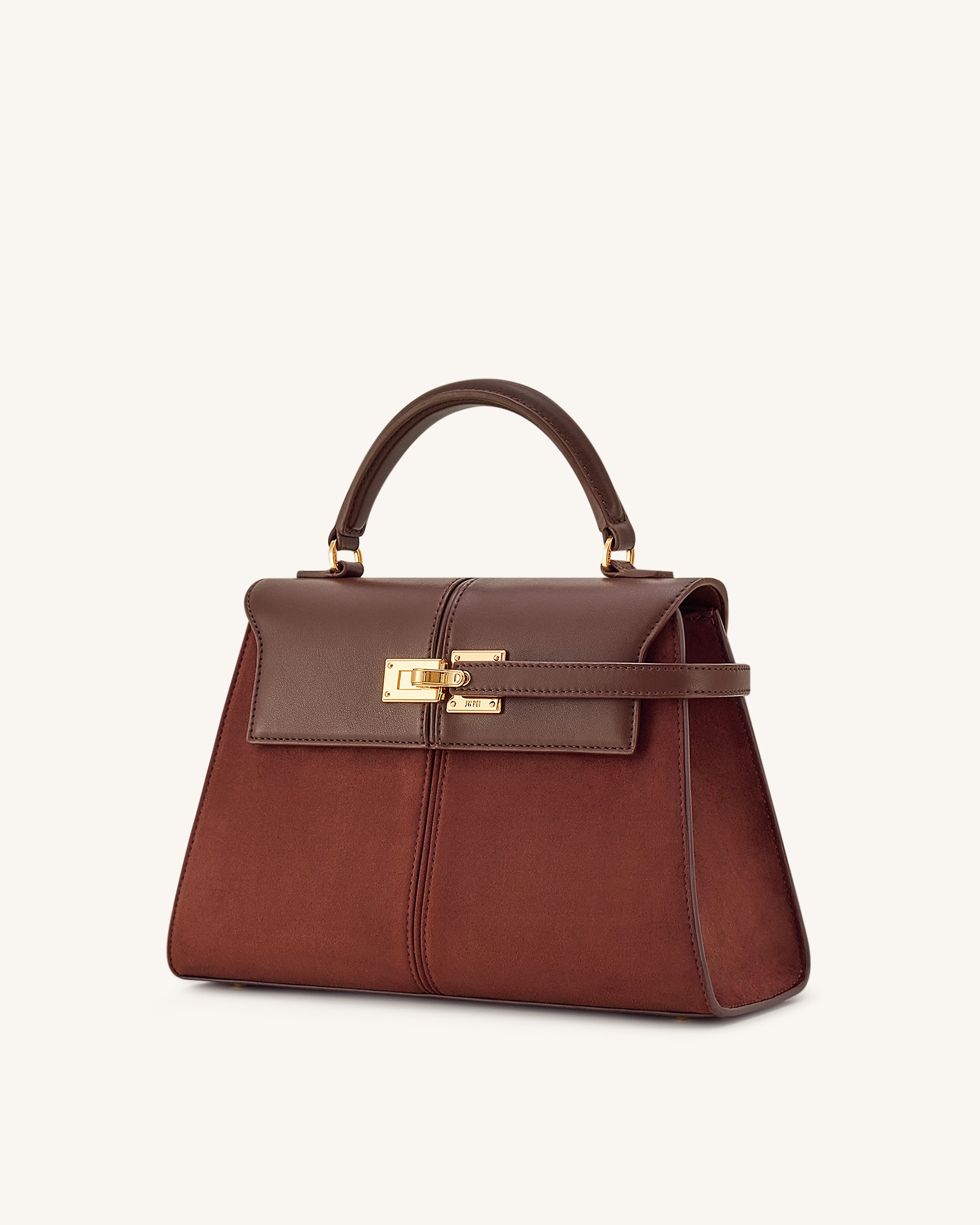 Elise Large Faux Suede Top Handle Bag - Mocha Brown - Image 2