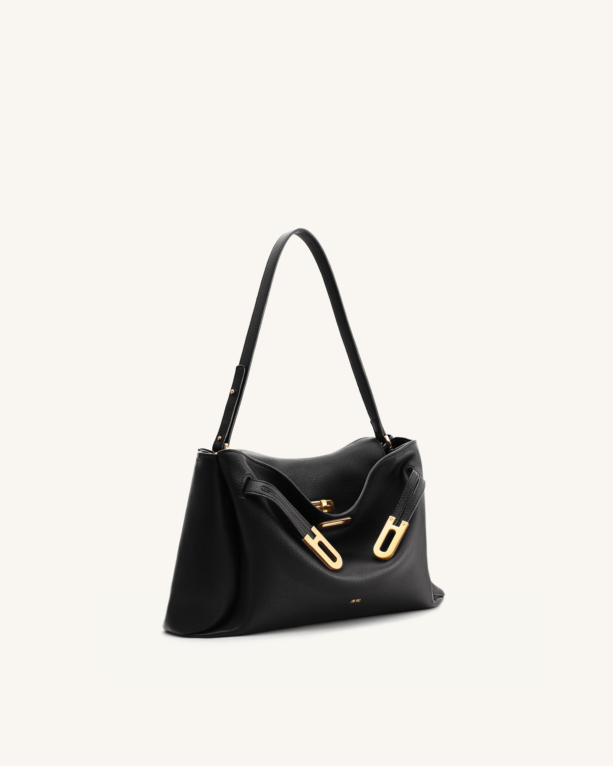 Rhea Pebbled Double Buckle Shoulder Bag - Black - Image 3