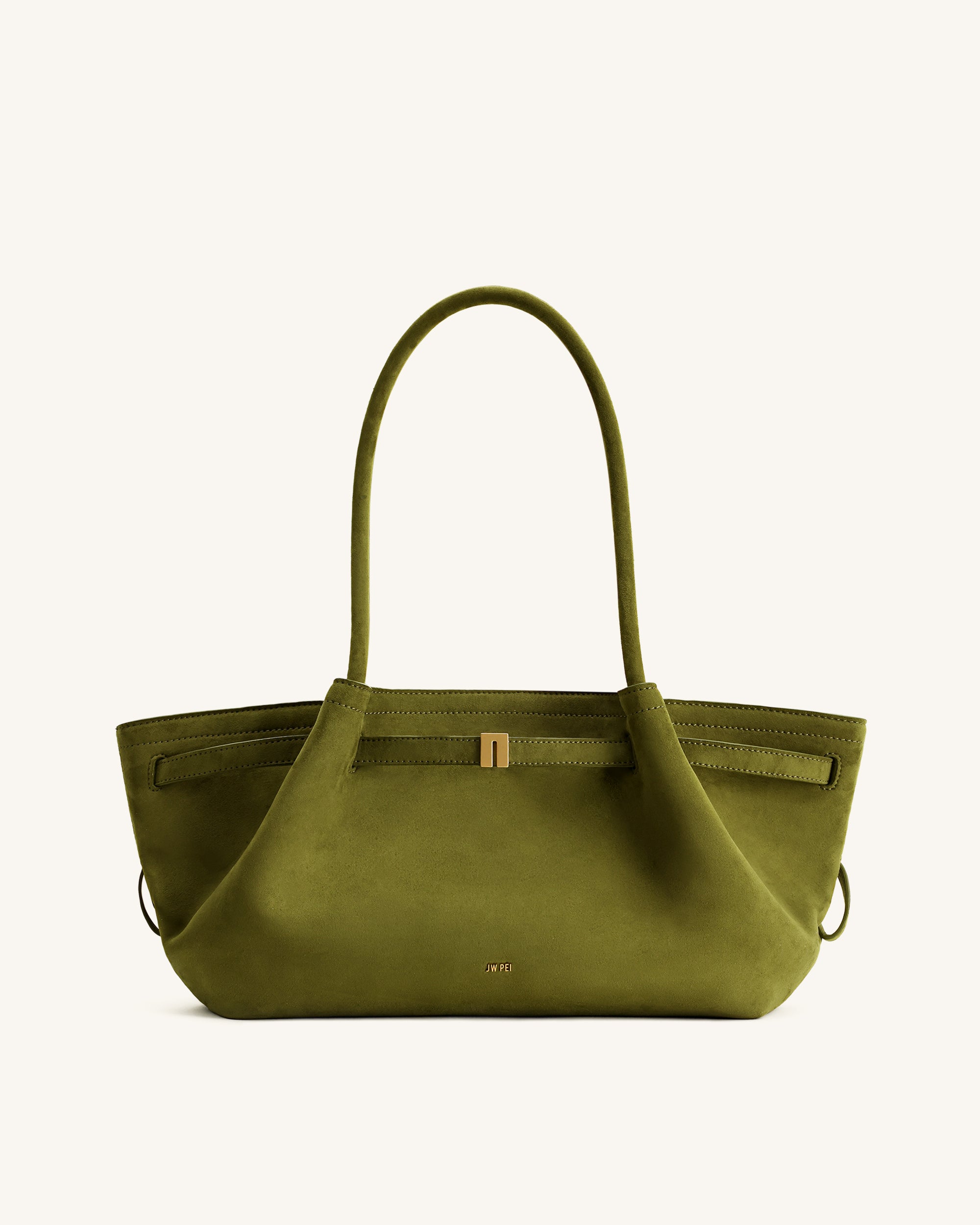 Hana Wide Faux Suede Tote Bag - Olive Green - Image 2