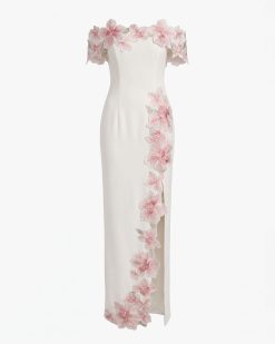 Alternative view of Flower Embroidered Off-Shoulder Maxi Dress - Ivory
