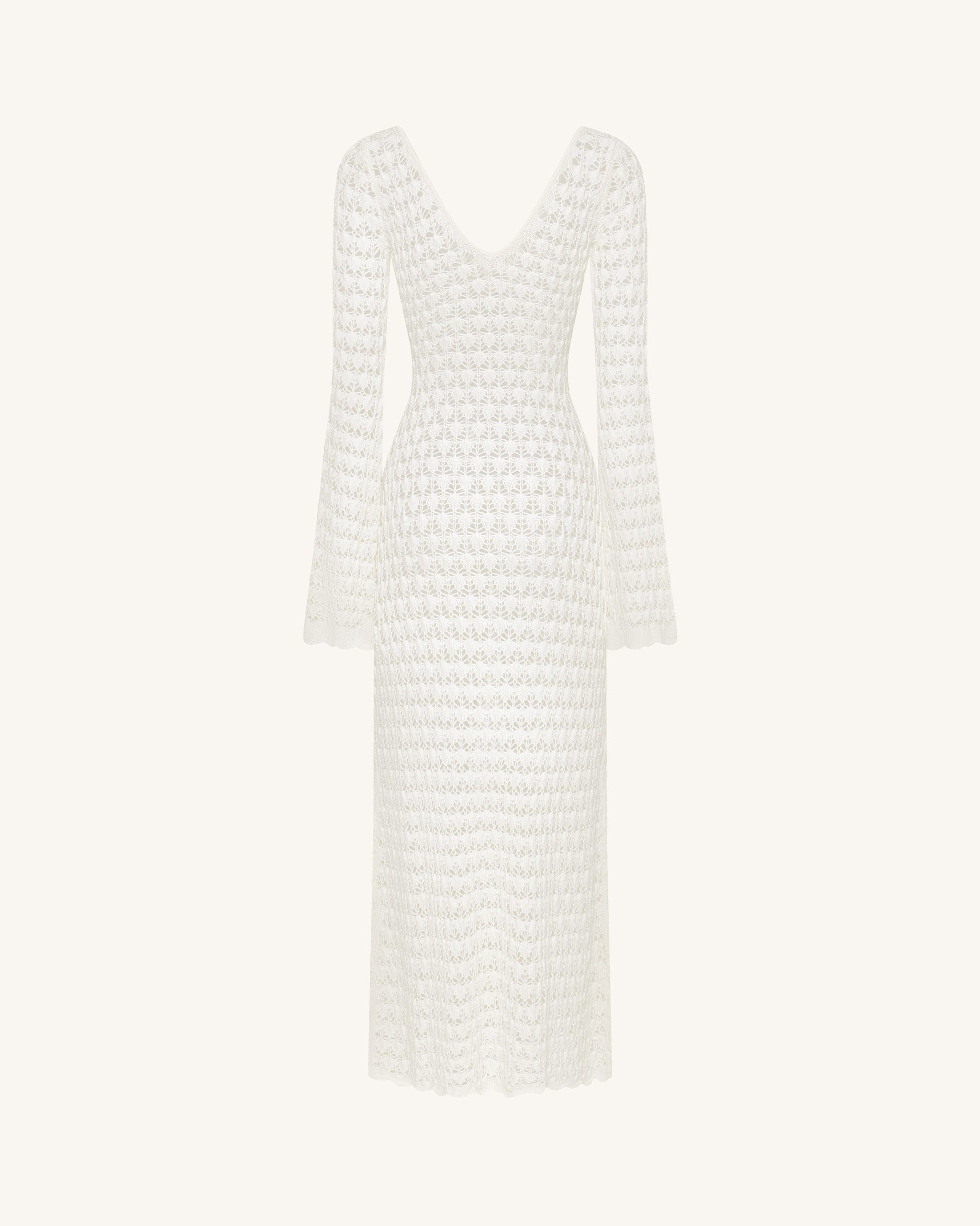 Pointelle Knit Keyhole Maxi Dress - White - Image 3
