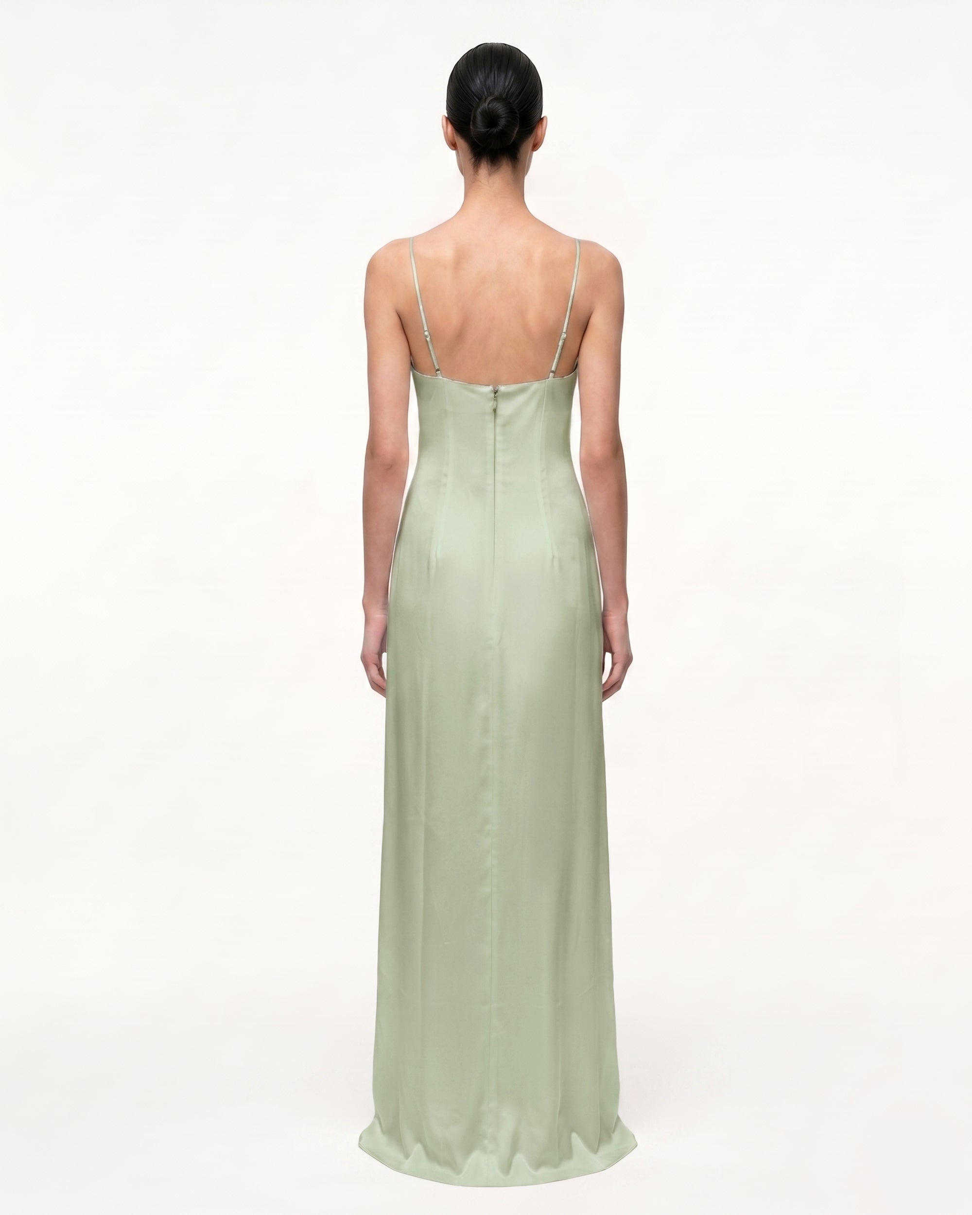 Iris Motif Satin Slip Gown - Light Green/Purple - Image 2