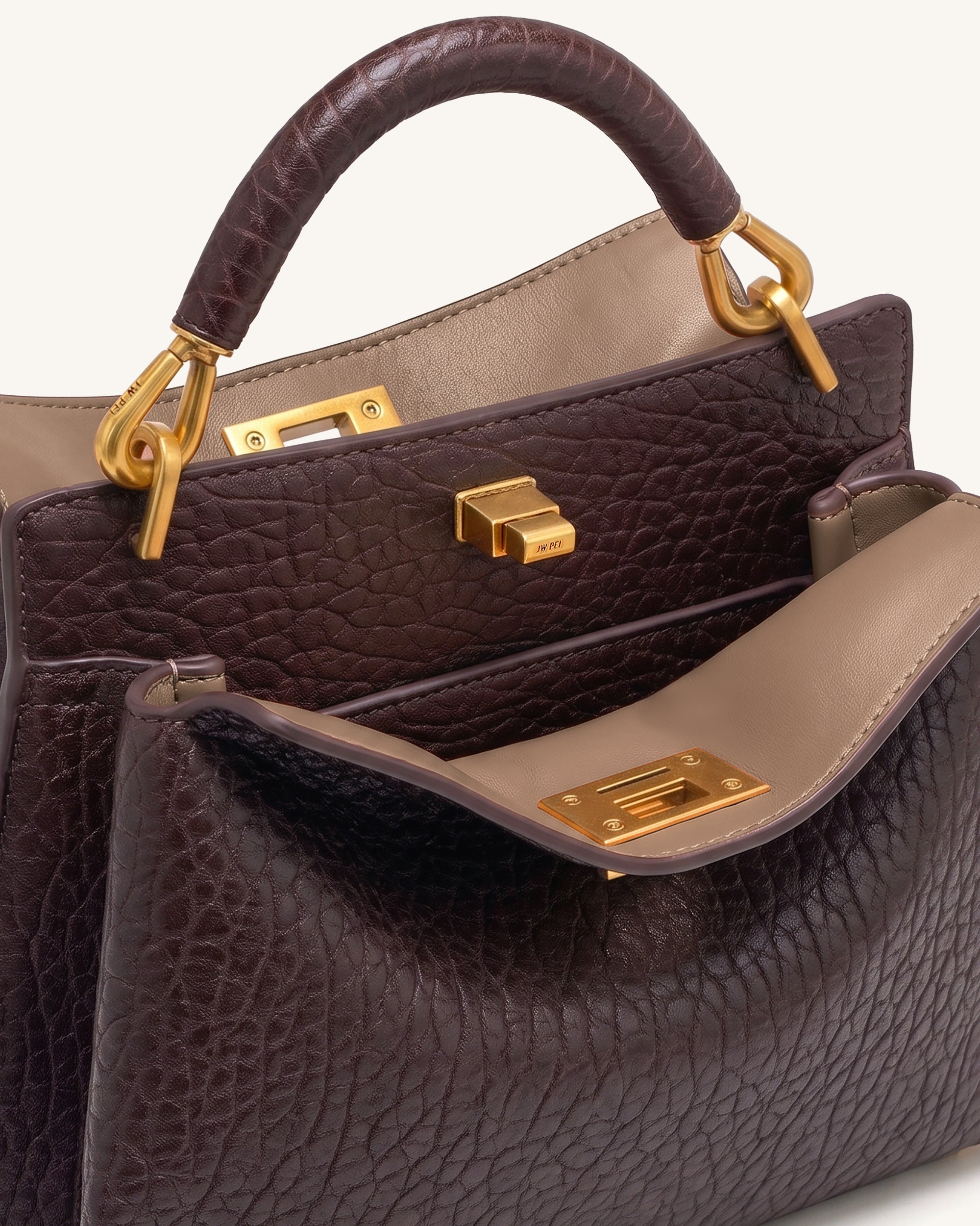 Lucia Elephant-Effect Top Handle Bag - Dark Brown - Image 5