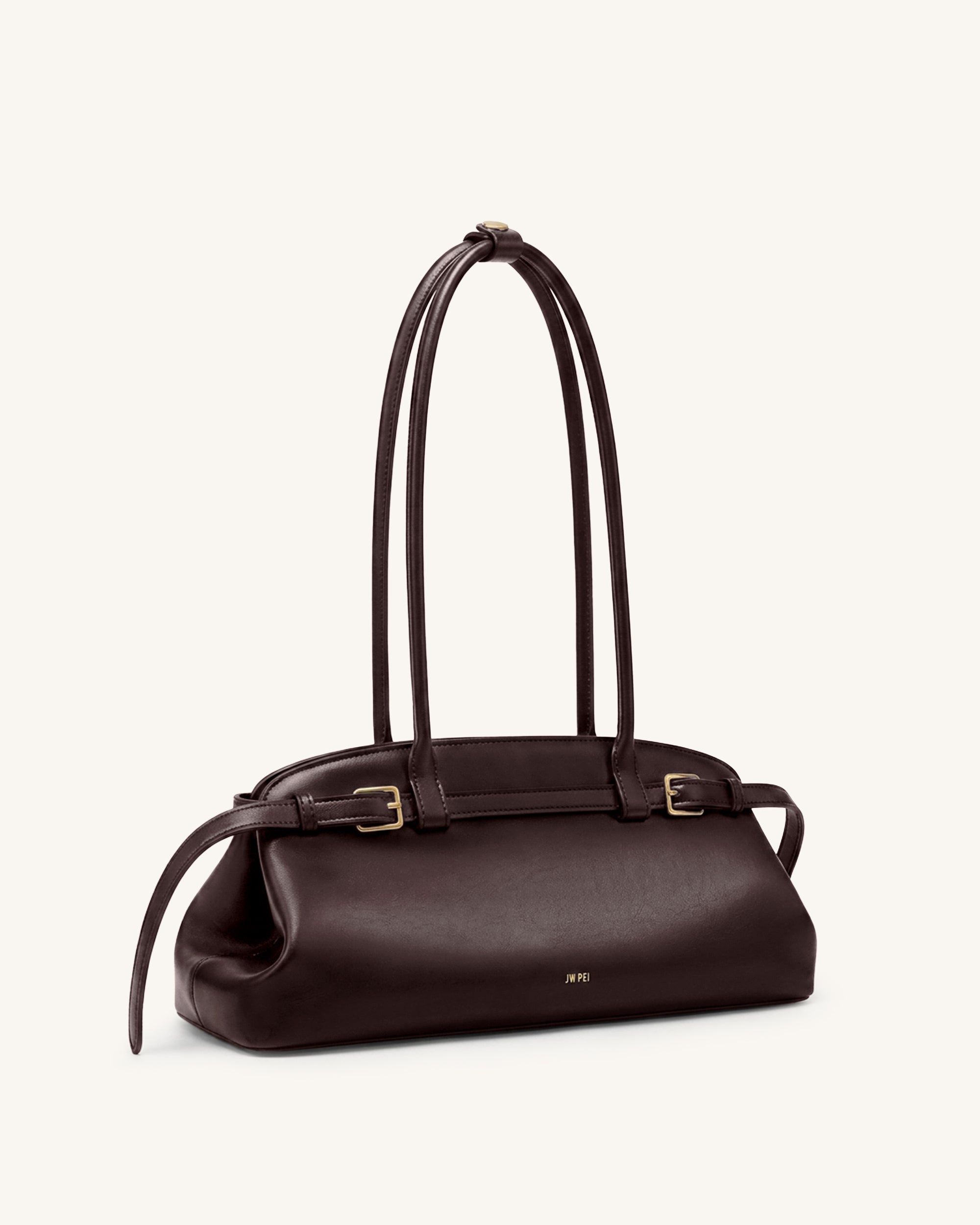 Arden Belt Detail East-West Shoulder Bag - Dark Brown - Image 2