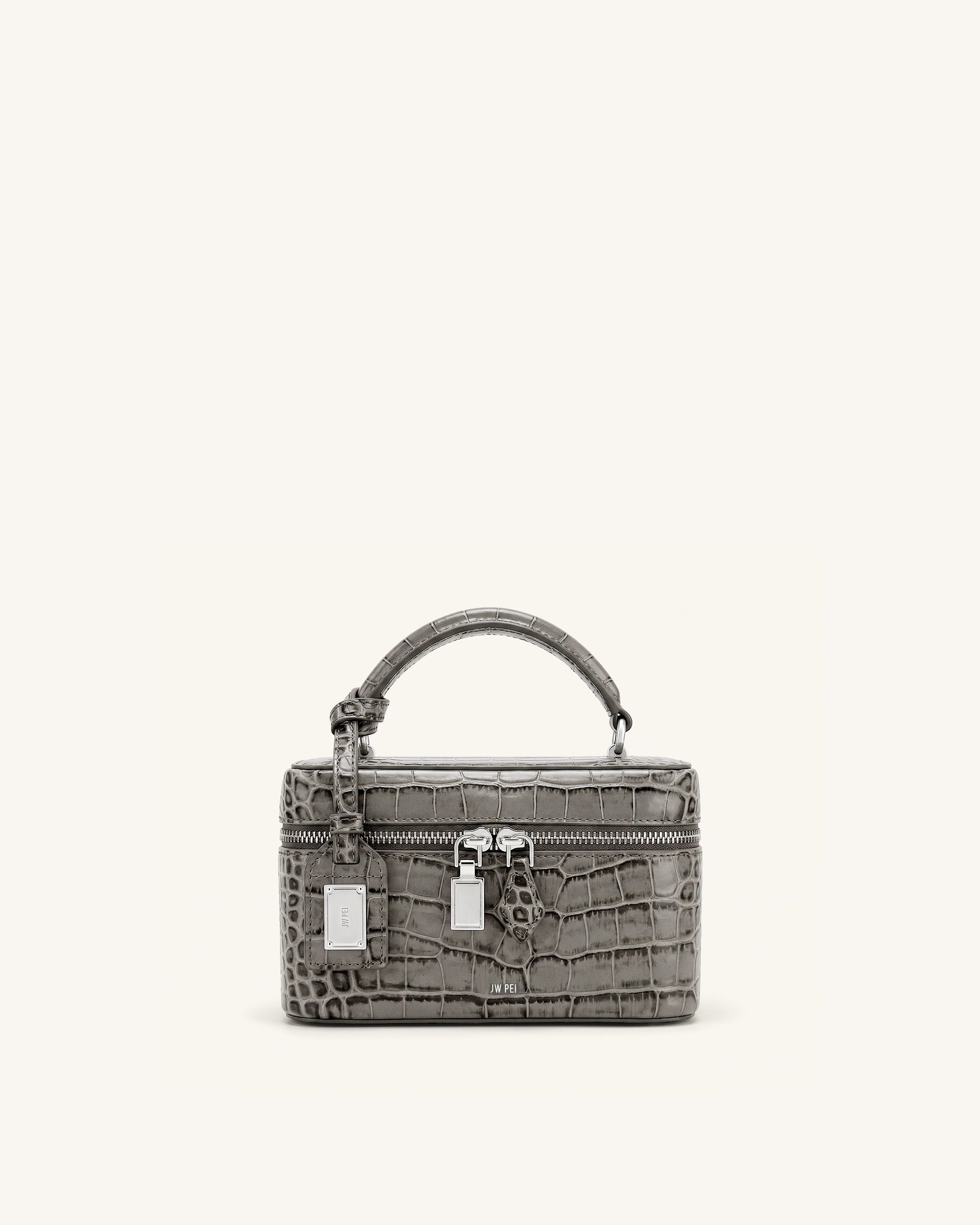 Cleo Box Shape Top Handle Bag - Grey Croc