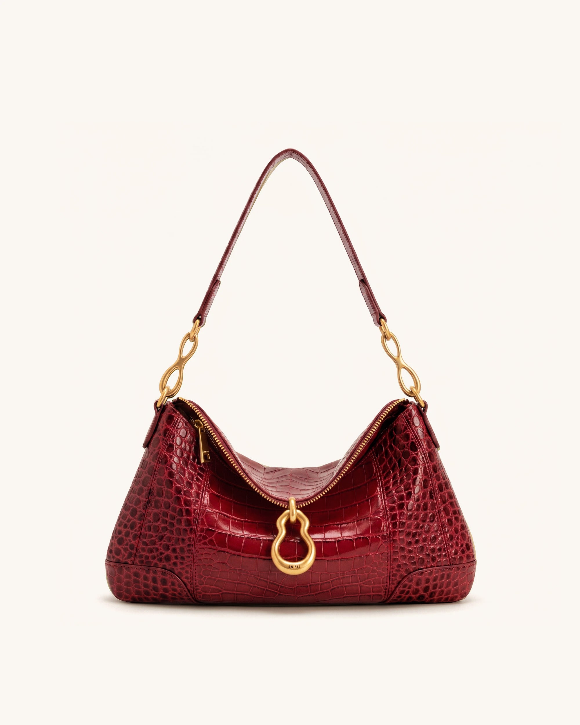 Jayla Metal Pendant Embellished Shoulder Bag - Red Croc
