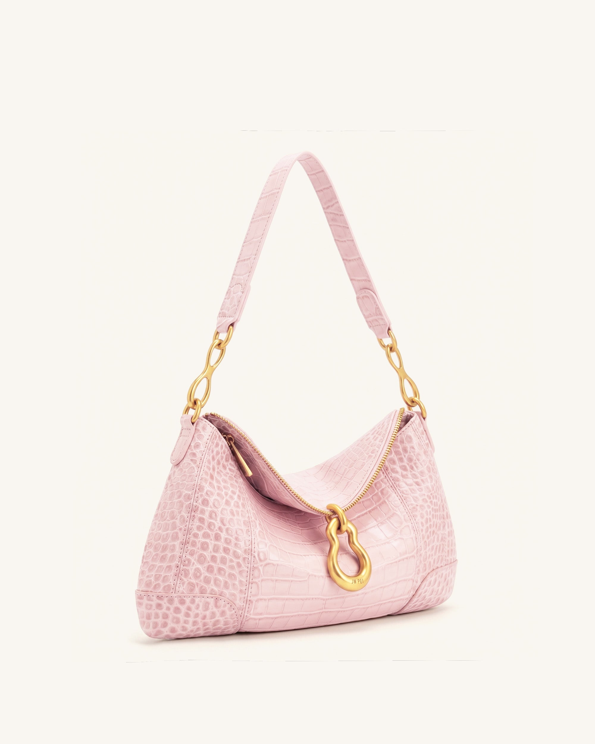 Jayla Metal Pendant Embellished Shoulder Bag - Pink Croc - Image 2