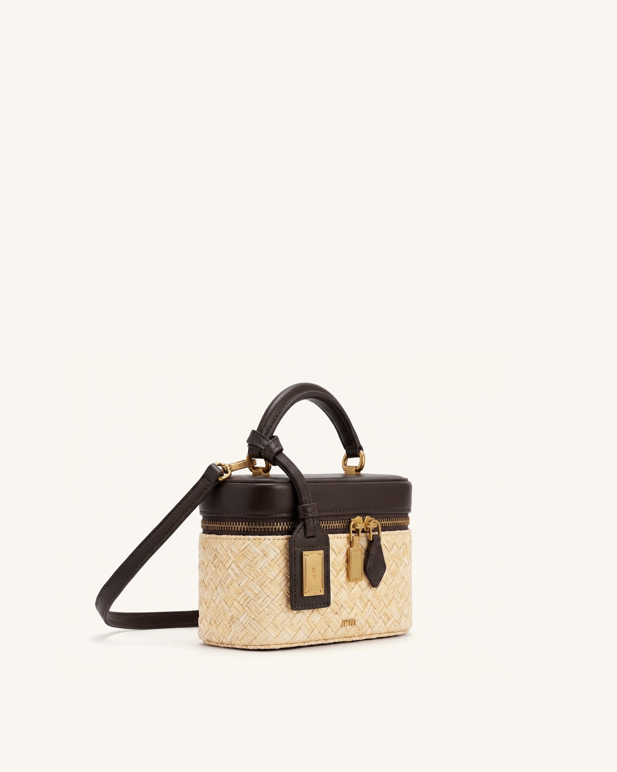 Cleo Faux Straw Box Shape Top Handle Bag - Brown - Image 2