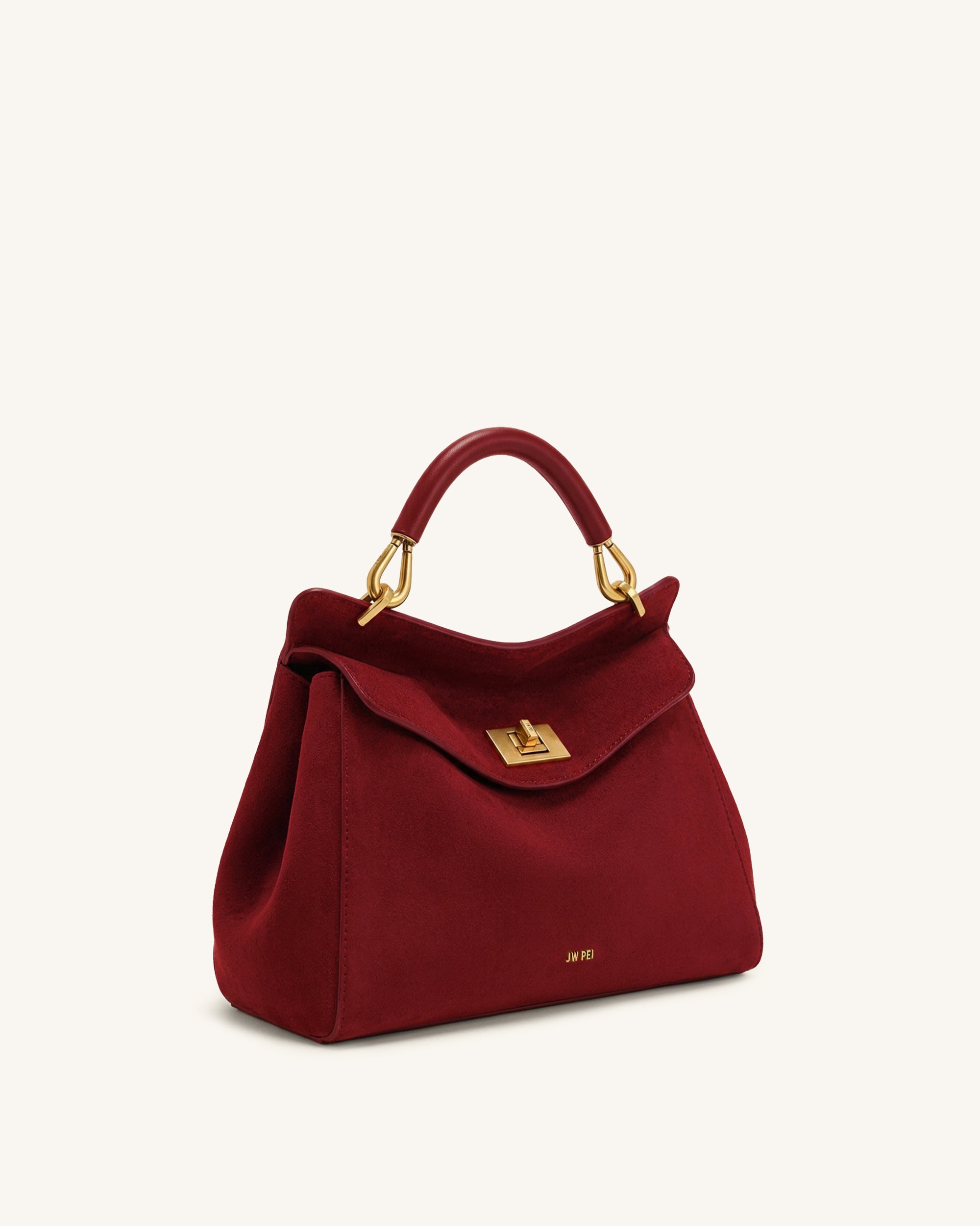 Lucia Classic Faux Suede Top Handle Bag - Deep Burgundy - Image 2