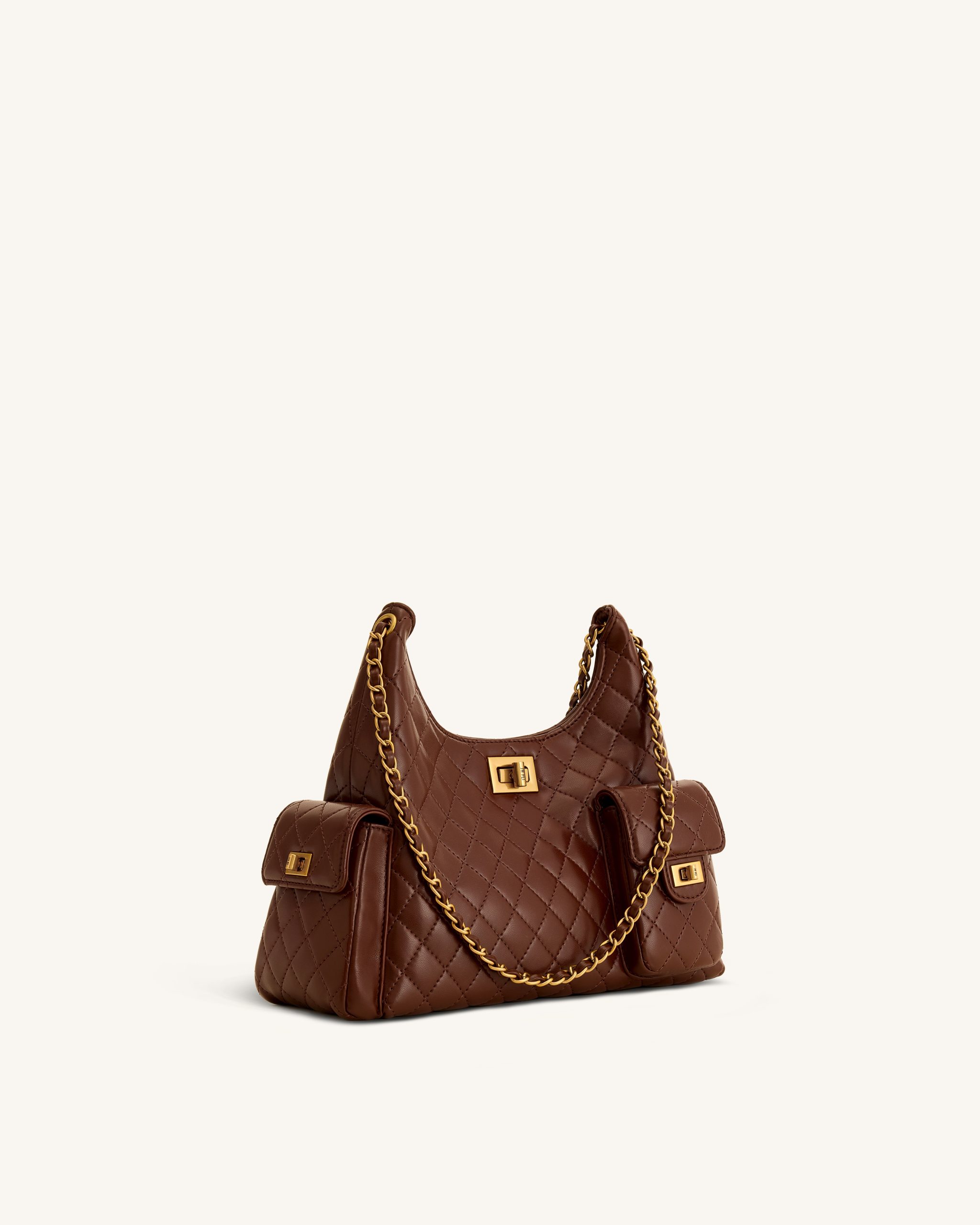 Vivian Quilted Chain Shoulder Bag - Brown - Image 2