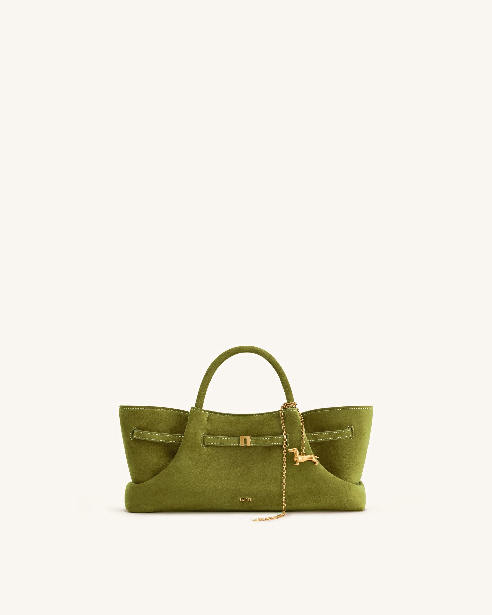 Maeve Dachshund Metal Charm Faux Suede Tote Bag - Olive Green